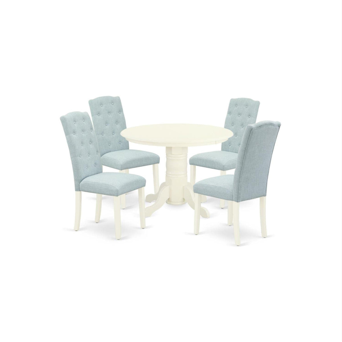 Casafoyer Shce5-Whi-15 5 Piece Dining Room Furniture Set Includes A Round Kitchen Table With Pedestal And 4 Baby Blue Linen Fabric Upholstered Chairs, 42X42 Inch