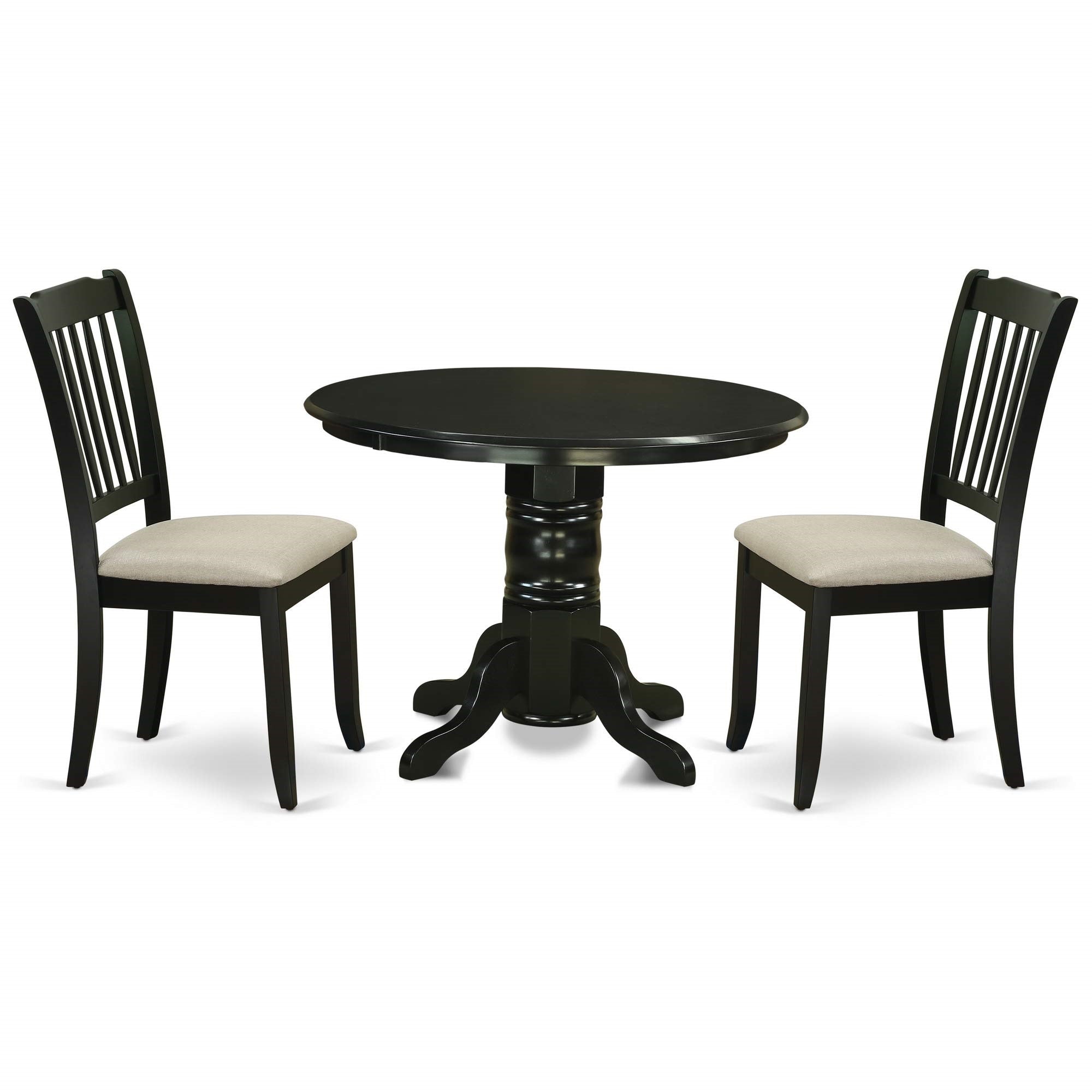East West Furniture Shda3-Blk-C 3 Piece Set For Small Spaces Contains A Round Table With Pedestal And 2 Linen Fabric Kitchen Dining Chairs, 42X42 Inch