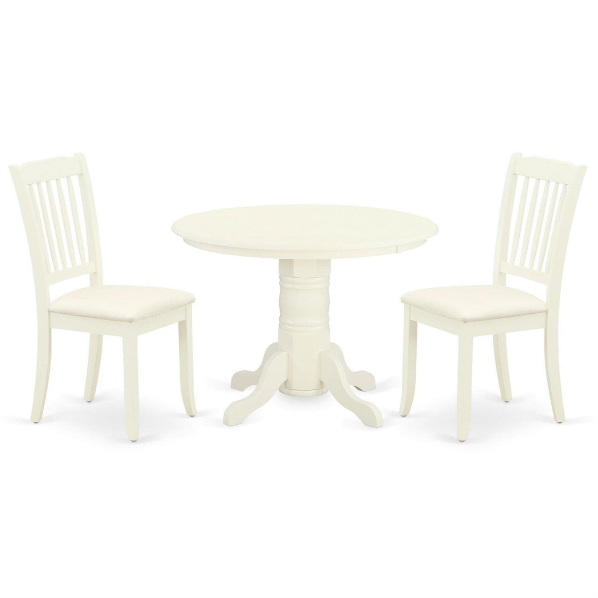 Casafoyer Shda3-Whi-C 3 Piece Room Set Contains A Round Kitchen Table With Pedestal And 2 Linen Fabric Upholstered Dining Chairs, 42X42 Inch