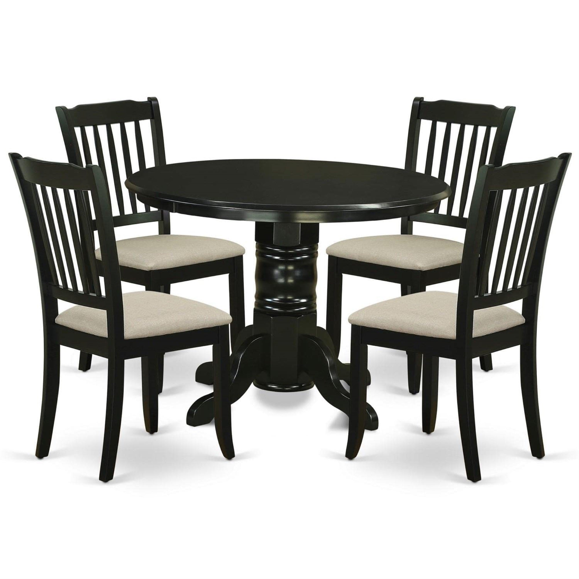 Casafoyer Shda5-Blk-C 5 Piece Dinette Set For 4 Includes A Round Kitchen Table With Pedestal And 4 Linen Fabric Kitchen Dining Chairs, 42X42 Inch, Black