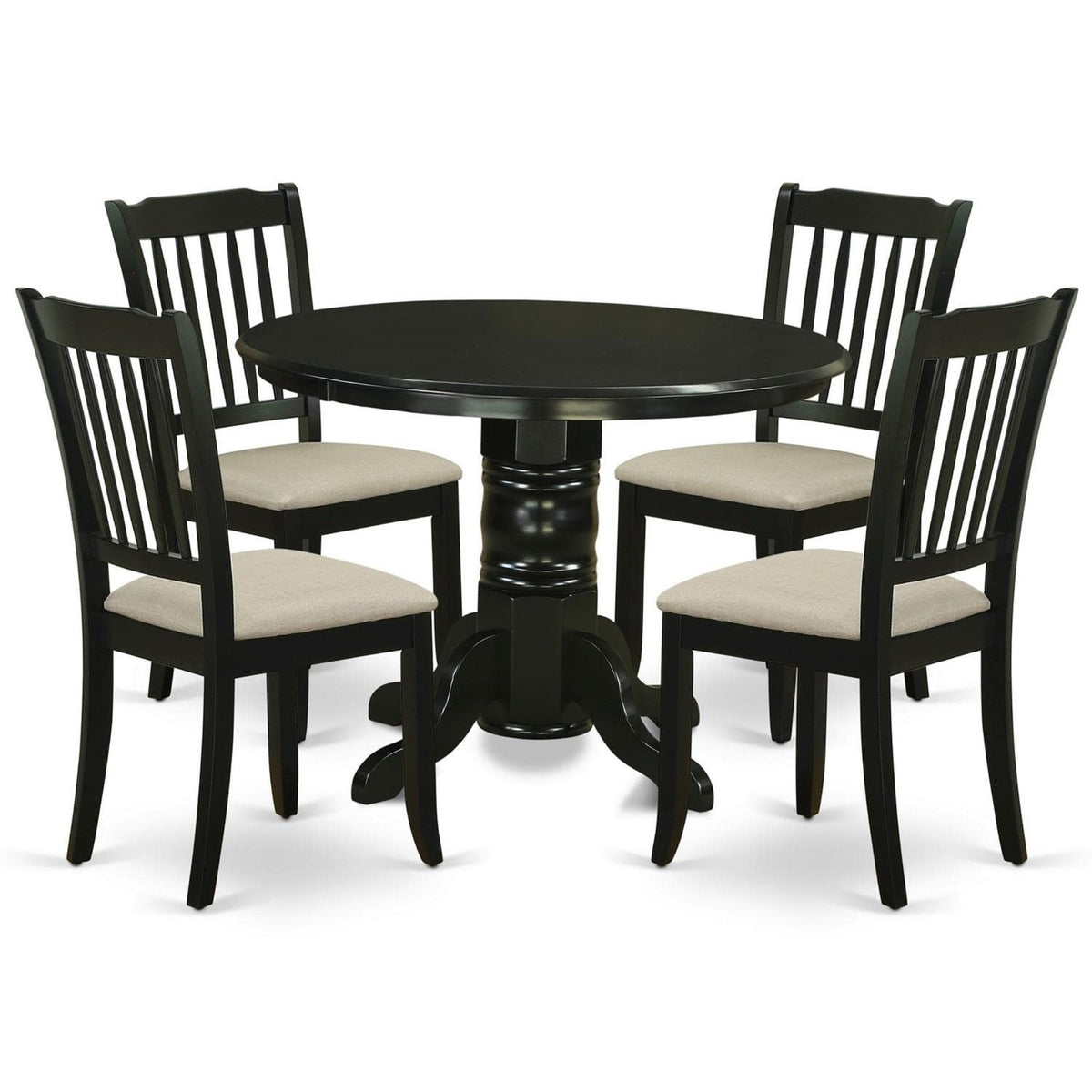 Casafoyer Shda5-Blk-C 5 Piece Dinette Set For 4 Includes A Round Kitchen Table With Pedestal And 4 Linen Fabric Kitchen Dining Chairs, 42X42 Inch, Black
