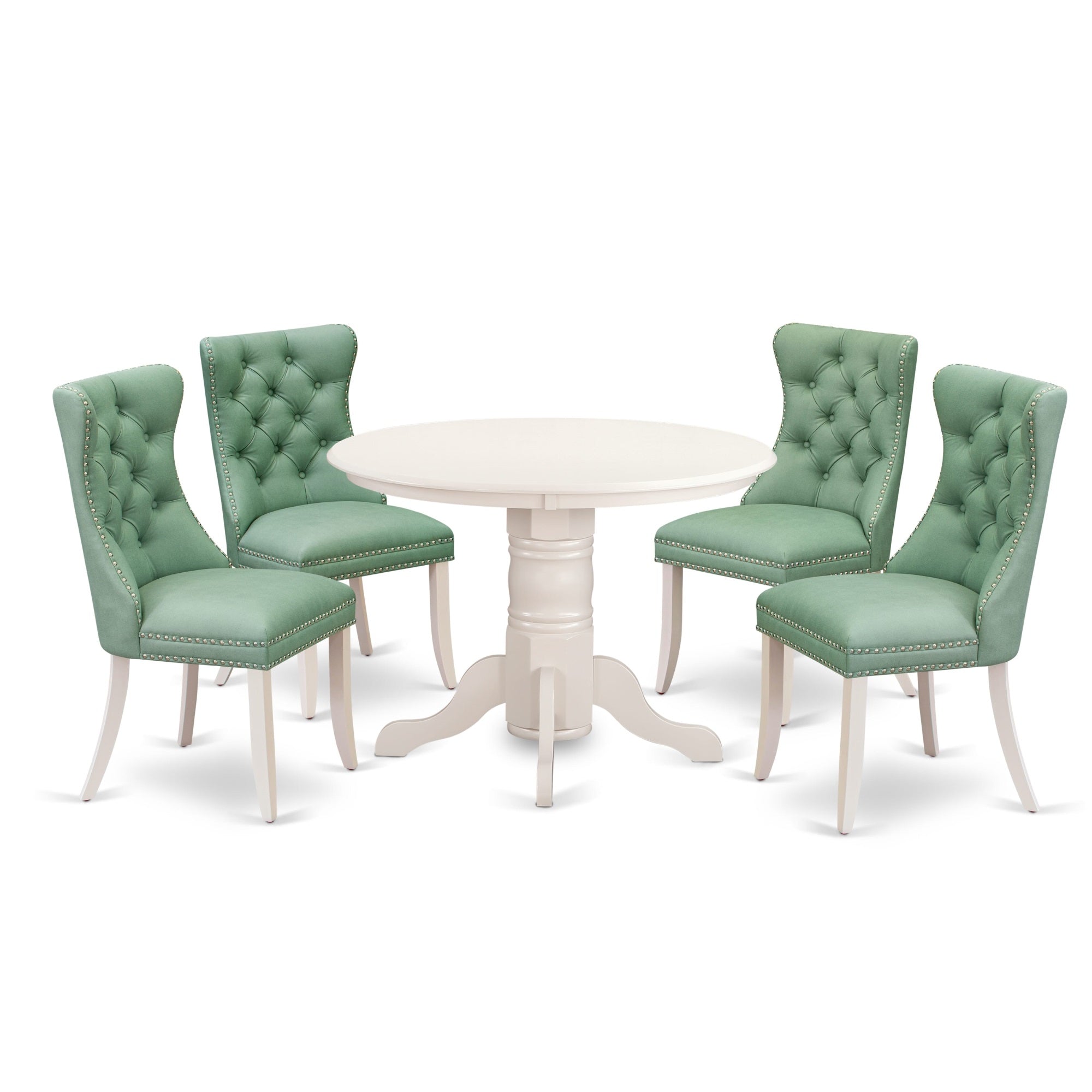 East West Furniture Shda5-Whi-22 5 Piece Kitchen Table & Chairs Set Contains A Round Dining Table With Pedestal And 4 Upholstered Parson Chairs, 42X42 Inch, Linen White