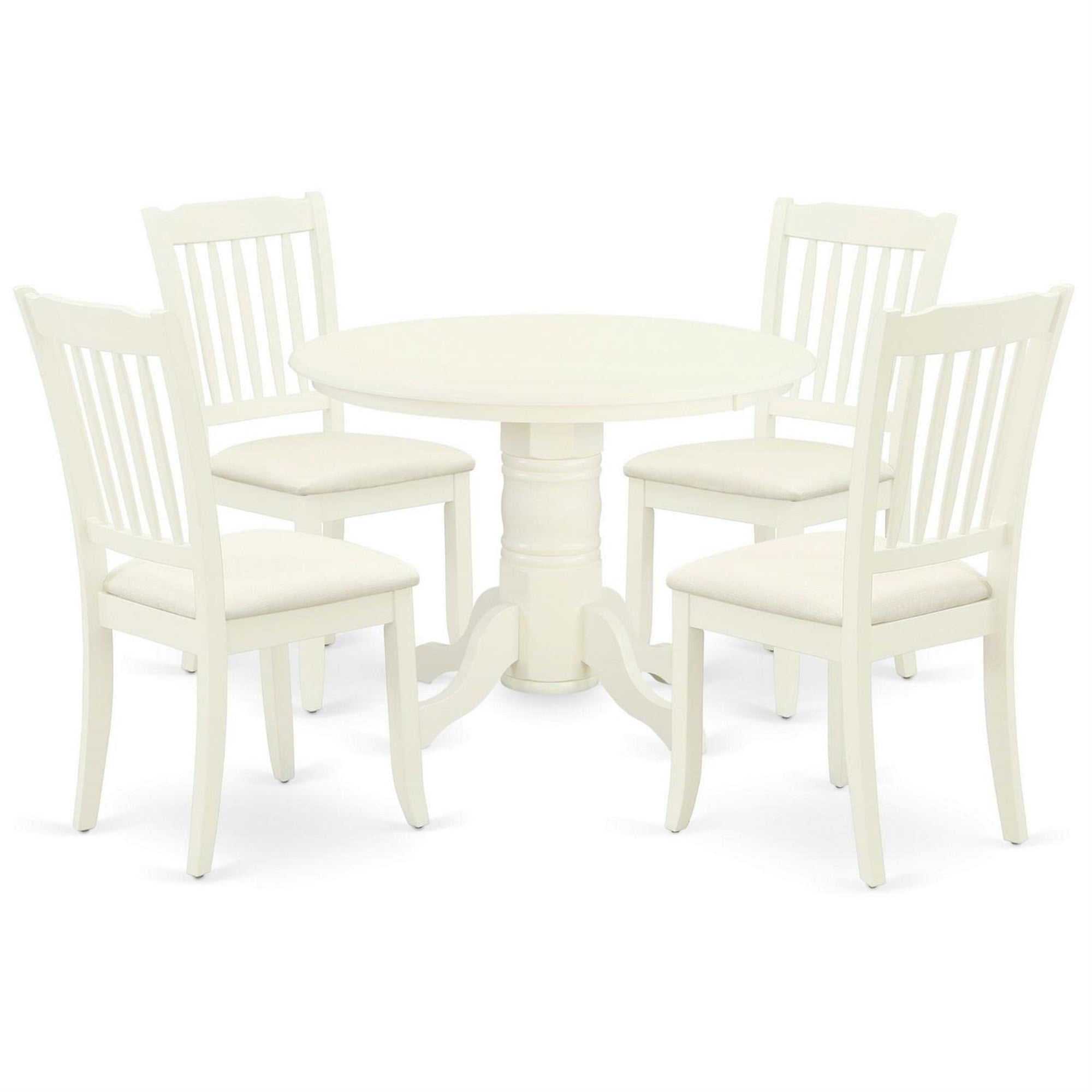 Casafoyer Shda5-Whi-C 5 Piece Modern Set Includes A Round Table With Pedestal And 4 Linen Fabric Kitchen Dining Chairs, 42X42 Inch
