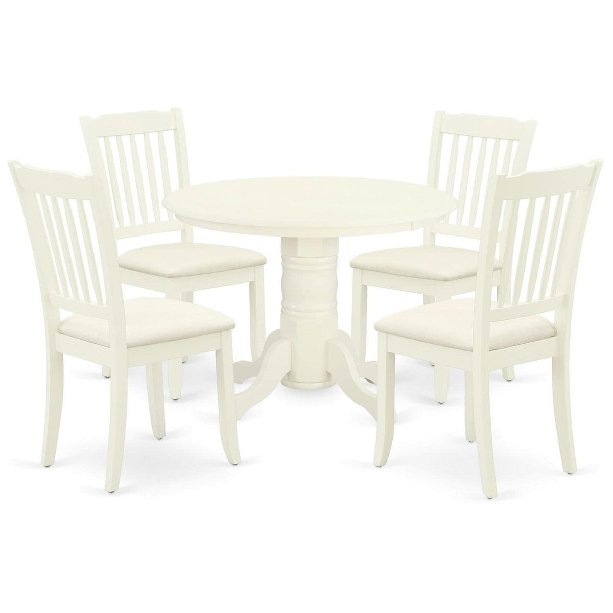 Casafoyer Shda5-Whi-C 5 Piece Modern Set Includes A Round Table With Pedestal And 4 Linen Fabric Kitchen Dining Chairs, 42X42 Inch