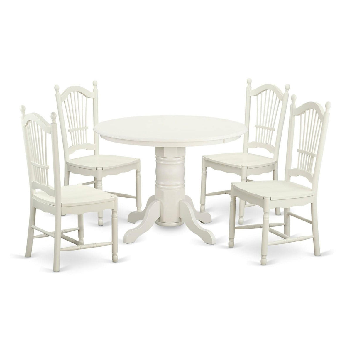 Casafoyer Shdo5-Whi-W 5 Piece Dinette Set For 4 Includes A Round Table With Pedestal And 4 Kitchen Dining Chairs, 42X42 Inch