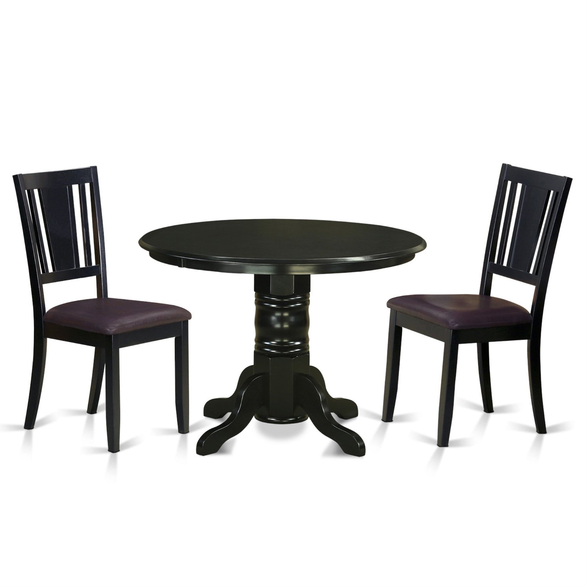 East West Furniture Shdu3-Blk-Lc 3 Piece Set Contains A Round Kitchen Table With Pedestal And 2 Faux Leather Dining Room Chairs, 42X42 Inch
