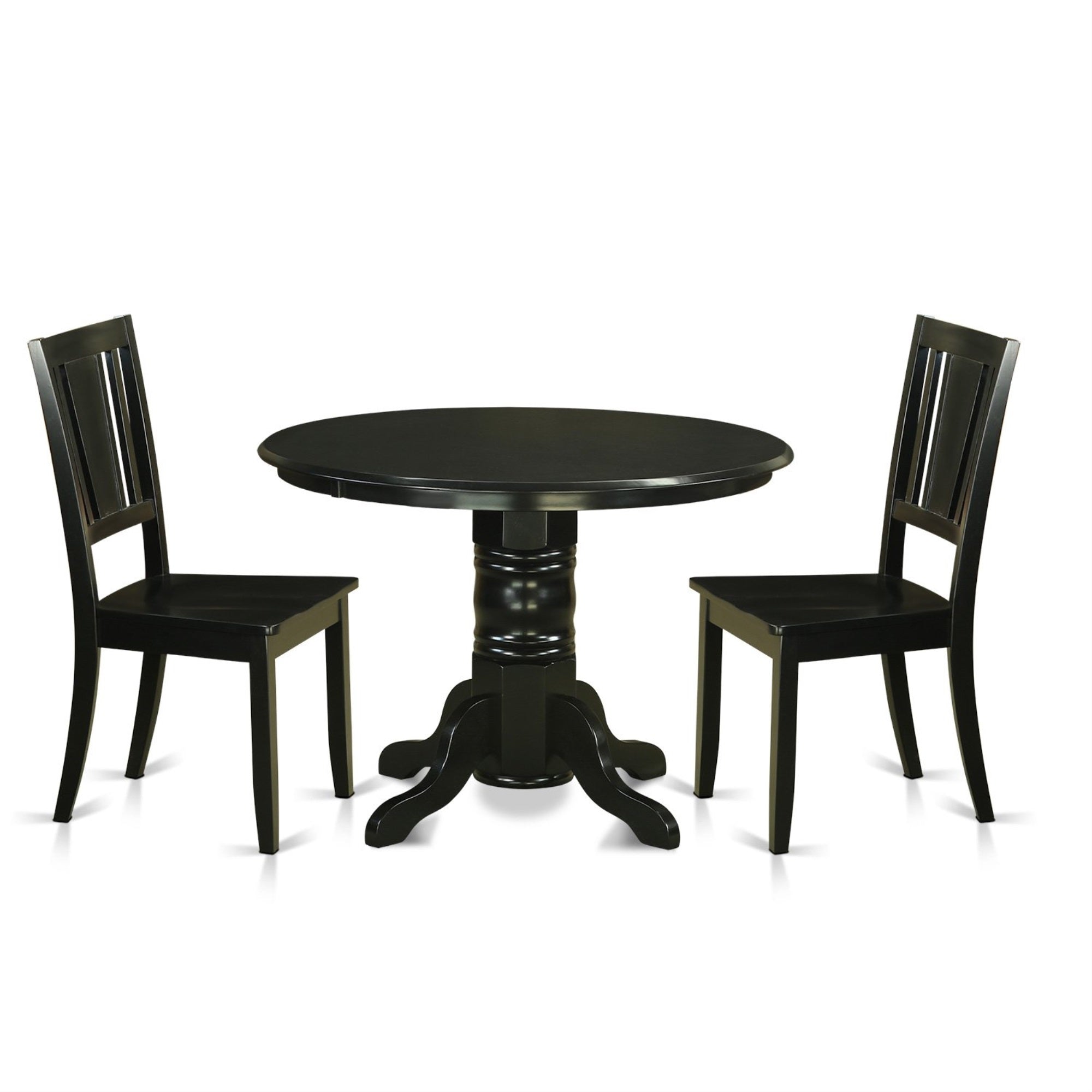 Casafoyer Shdu3-Blk-W 3 Piece Dining Room Table Set Contains A Round Wooden Table With Pedestal And 2 Kitchen Dining Chairs, 42X42 Inch, Black