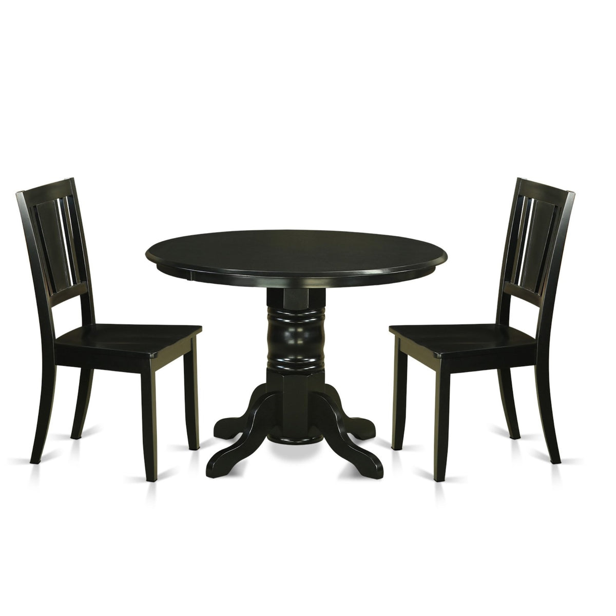 Casafoyer Shdu3-Blk-W 3 Piece Dining Room Table Set Contains A Round Wooden Table With Pedestal And 2 Kitchen Dining Chairs, 42X42 Inch, Black