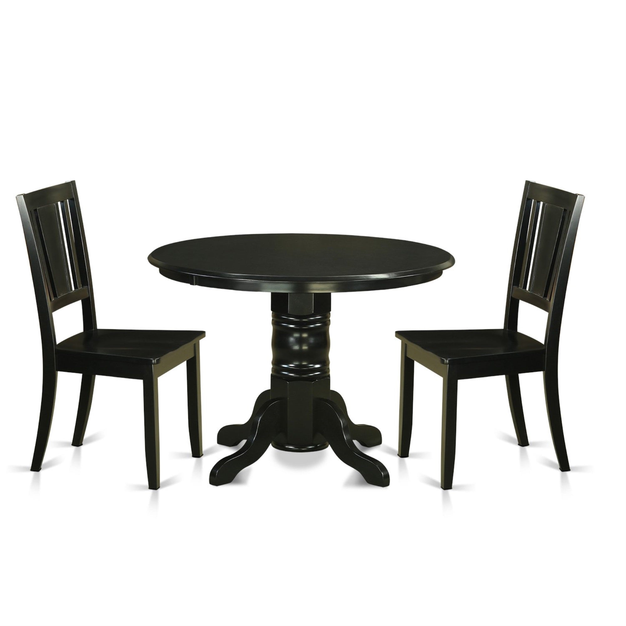 East West Furniture Shdu3-Blk-W 3 Piece Room Set Contains A Round Wooden Table With Pedestal And 2 Kitchen Dining Chairs, 42X42 Inch