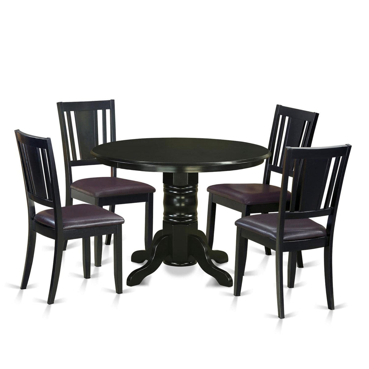Casafoyer Shdu5-Blk-Lc 5 Piece Dining Table Set For 4 Includes A Round Kitchen Table With Pedestal And 4 Faux Leather Kitchen Dining Chairs, 42X42 Inch, Black