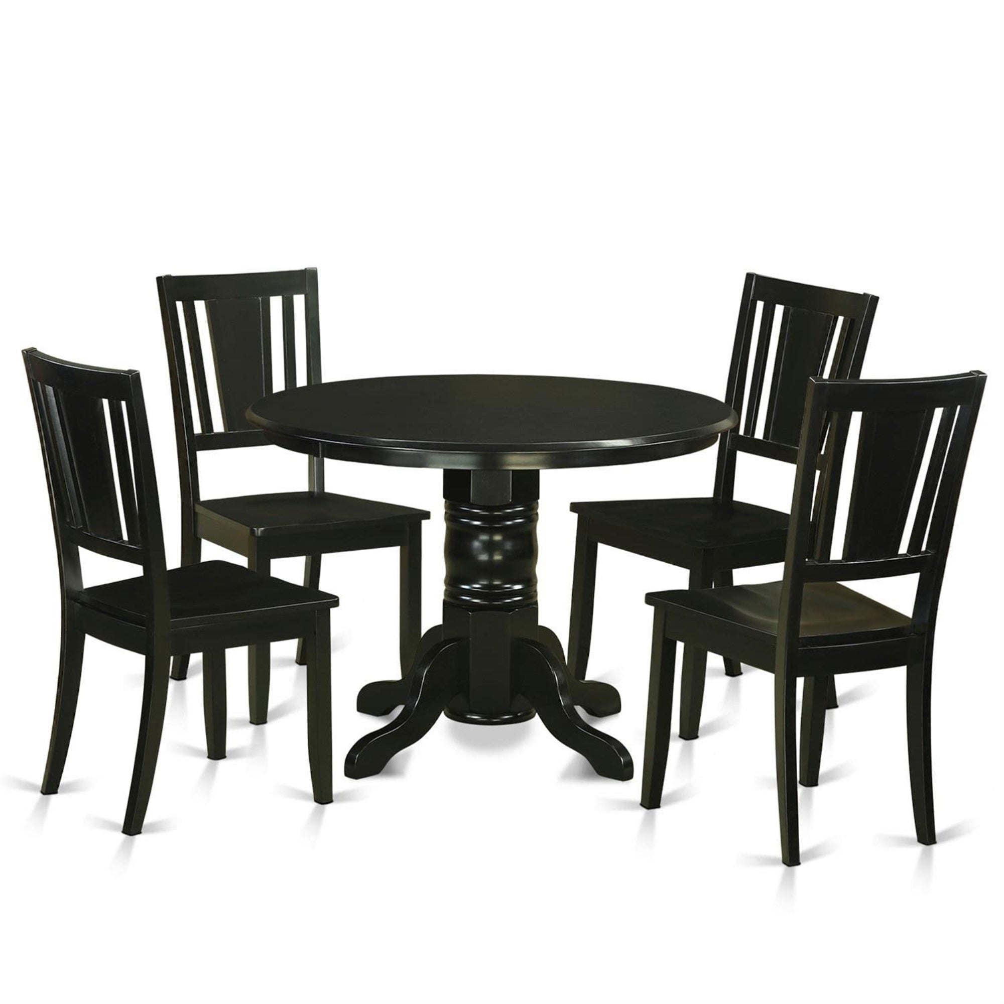 Casafoyer Shdu5-Blk-W 5 Piece Dining Set For 4 Includes A Round Kitchen Table With Pedestal And 4 Dinette Chairs, 42X42 Inch