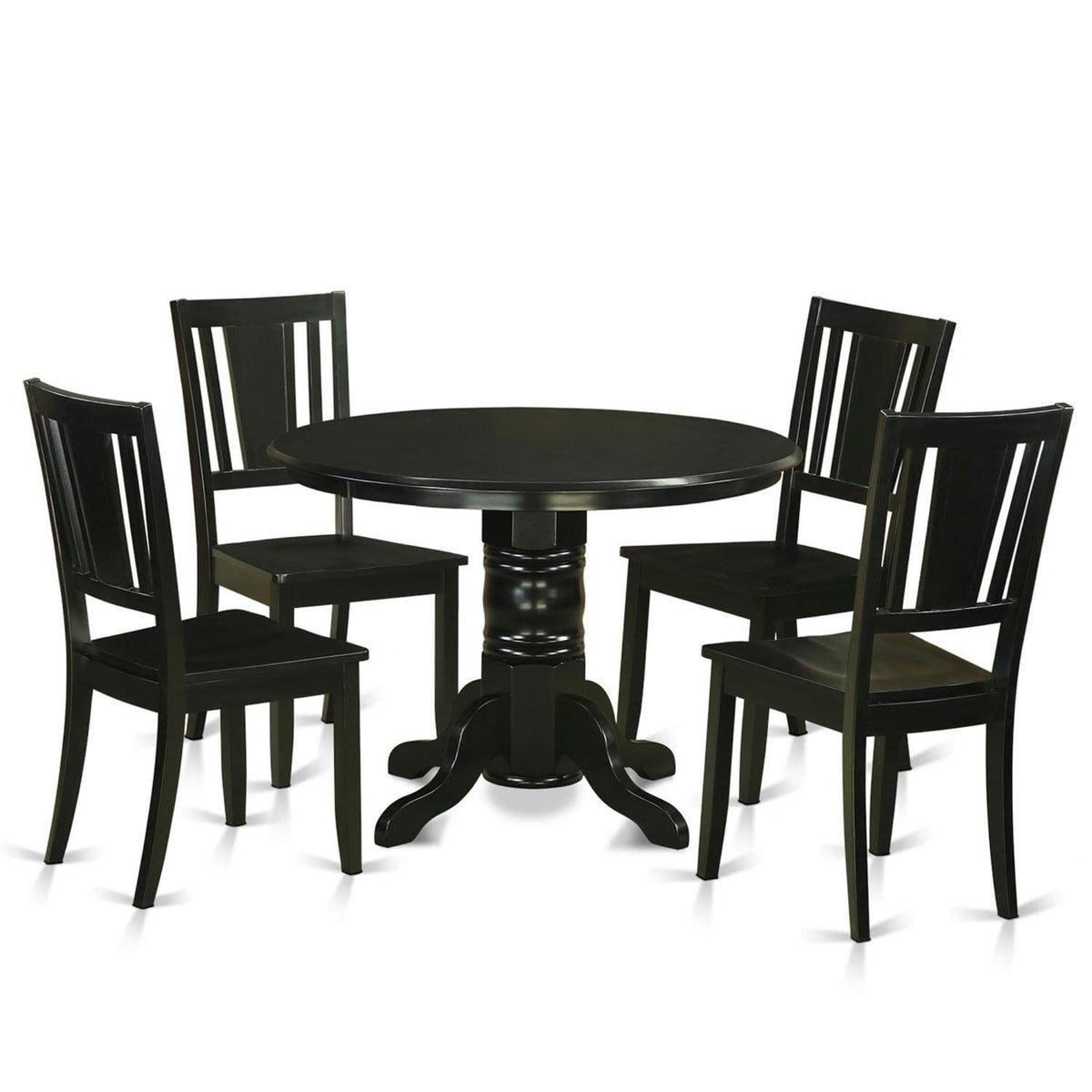 Casafoyer Shdu5-Blk-W 5 Piece Dining Set For 4 Includes A Round Kitchen Table With Pedestal And 4 Dinette Chairs, 42X42 Inch