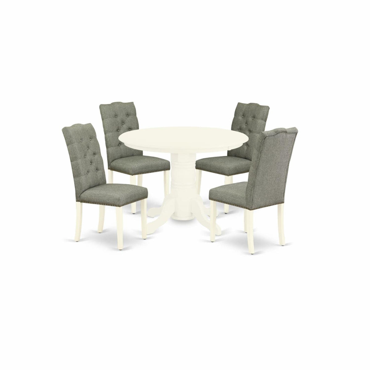 Casafoyer Shelton 5 Piece Kitchen Set For 4 Includes A Round Room Table With Pedestal And 4 Gray Fabric Parson Dining Chairs, 42X42 Inch, Linen White