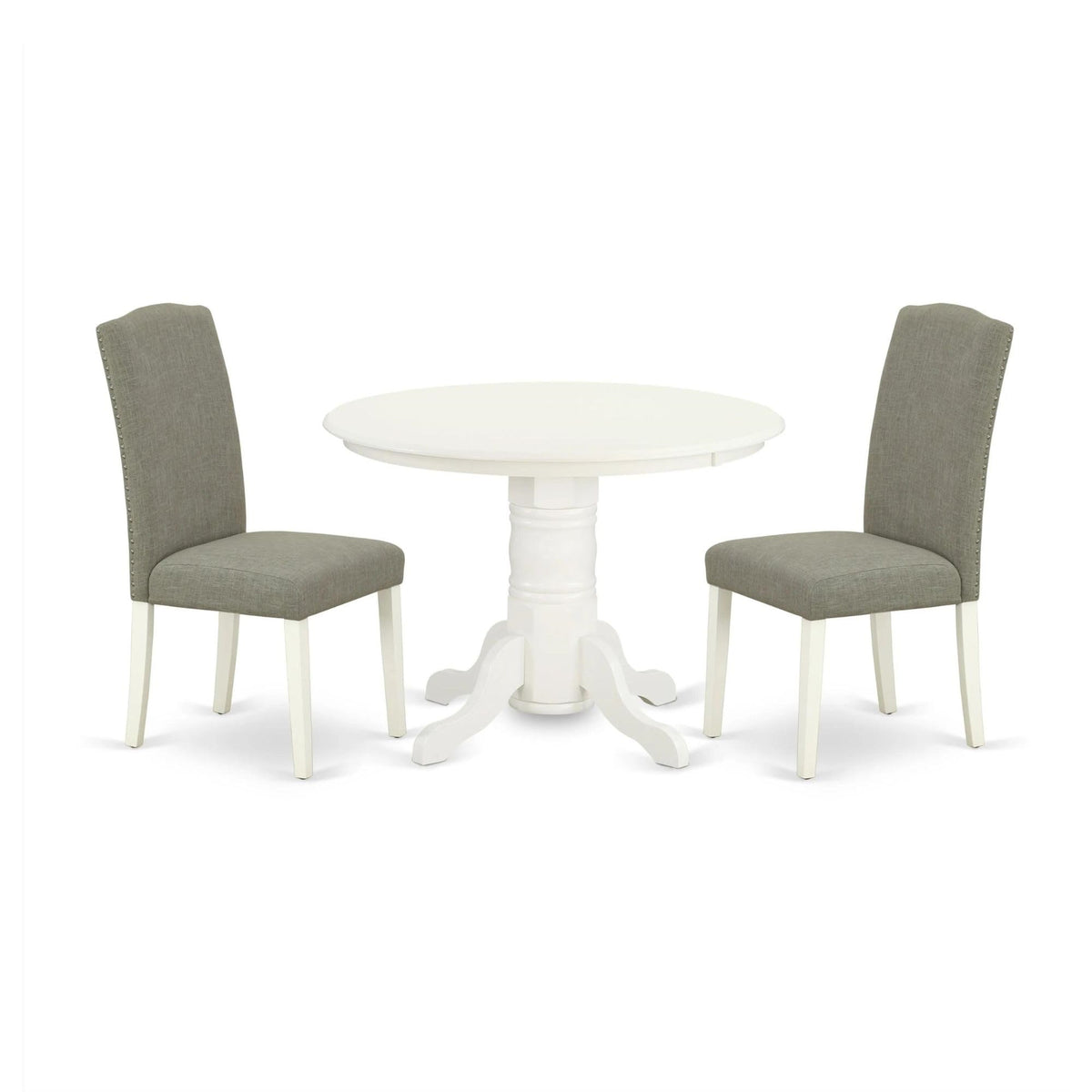 Casafoyer Shen3-Lwh-06 3 Piece Set Contains A Round Kitchen Table With Pedestal And 2 Dark Shitake Linen Fabric Parson Dining Chairs, 42X42 Inch