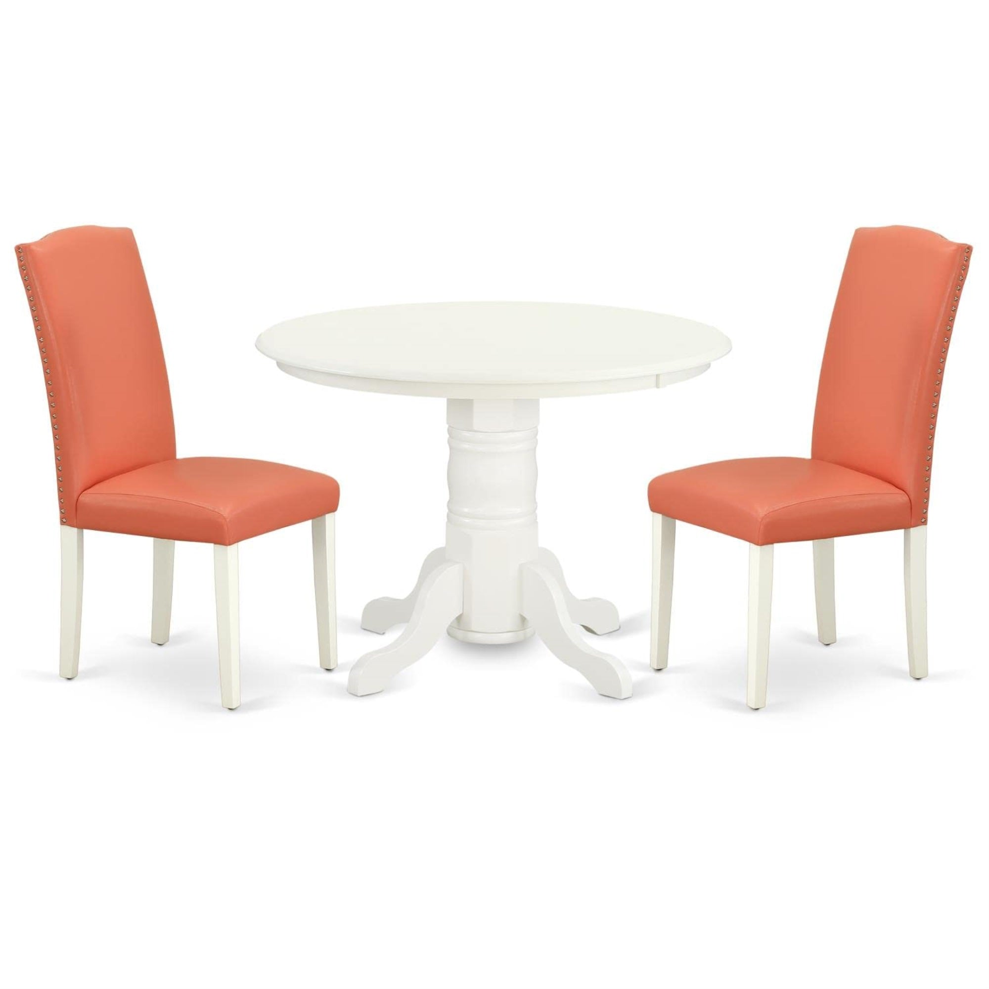 Casafoyer Shen3-Lwh-78 3 Piece Dining Set Contains A Round Kitchen Table With Pedestal And 2 Pink Flamingo Faux Leather Upholstered Chairs, 42X42 Inch
