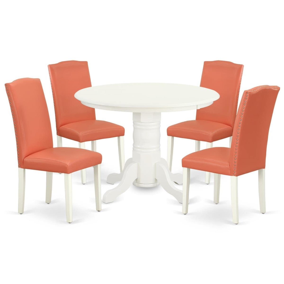 Casafoyer Shen5-Lwh-78 5 Piece Room Furniture Set Includes A Round Kitchen Table With Pedestal And 4 Pink Flamingo Faux Leather Parson Dining Chairs, 42X42 Inch