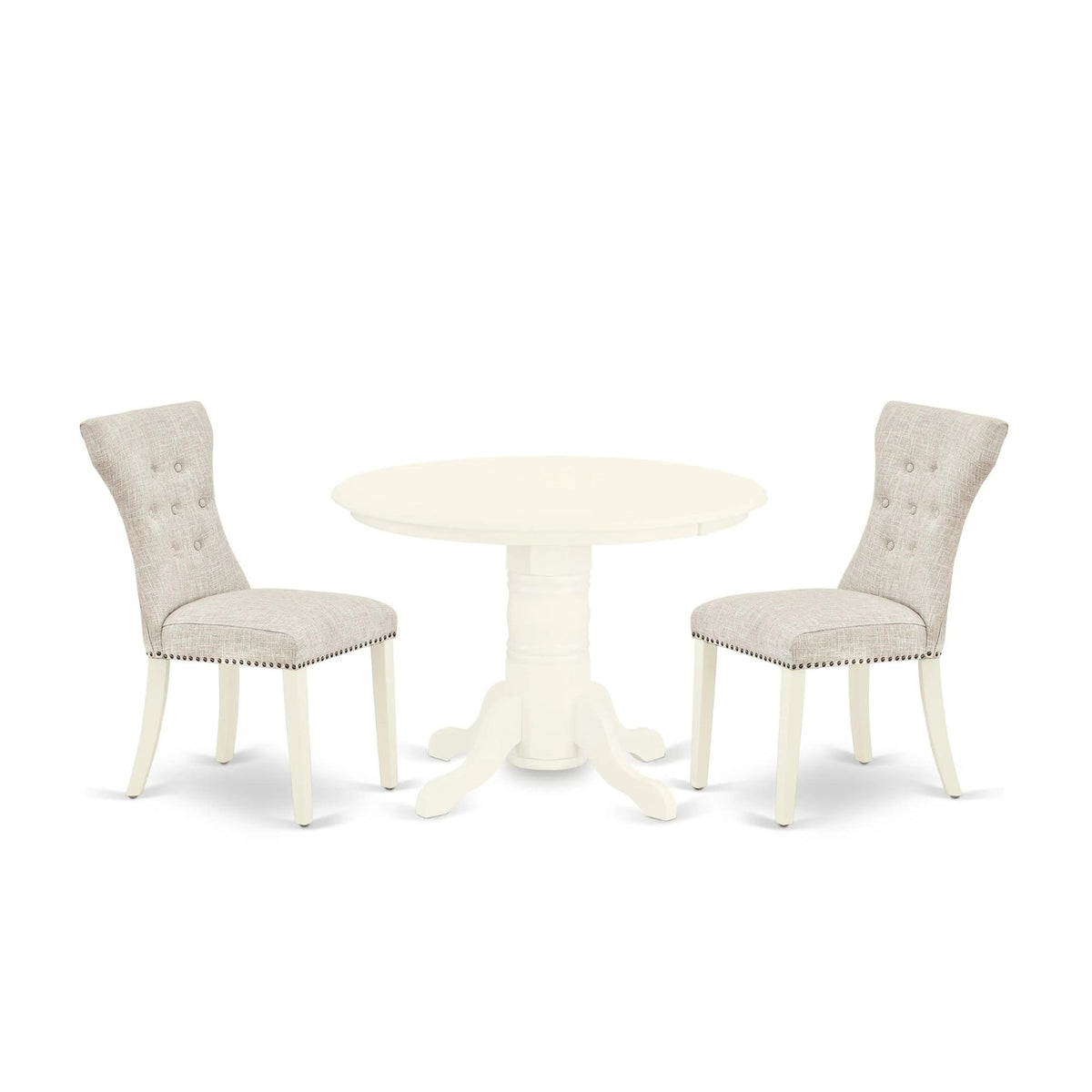 Casafoyer Shga3-Whi-35 3 Piece Dining Set Contains A Round Kitchen Table With Pedestal And 2 Doeskin Linen Fabric Parson Dining Room Chairs, 42X42 Inch, Linen White