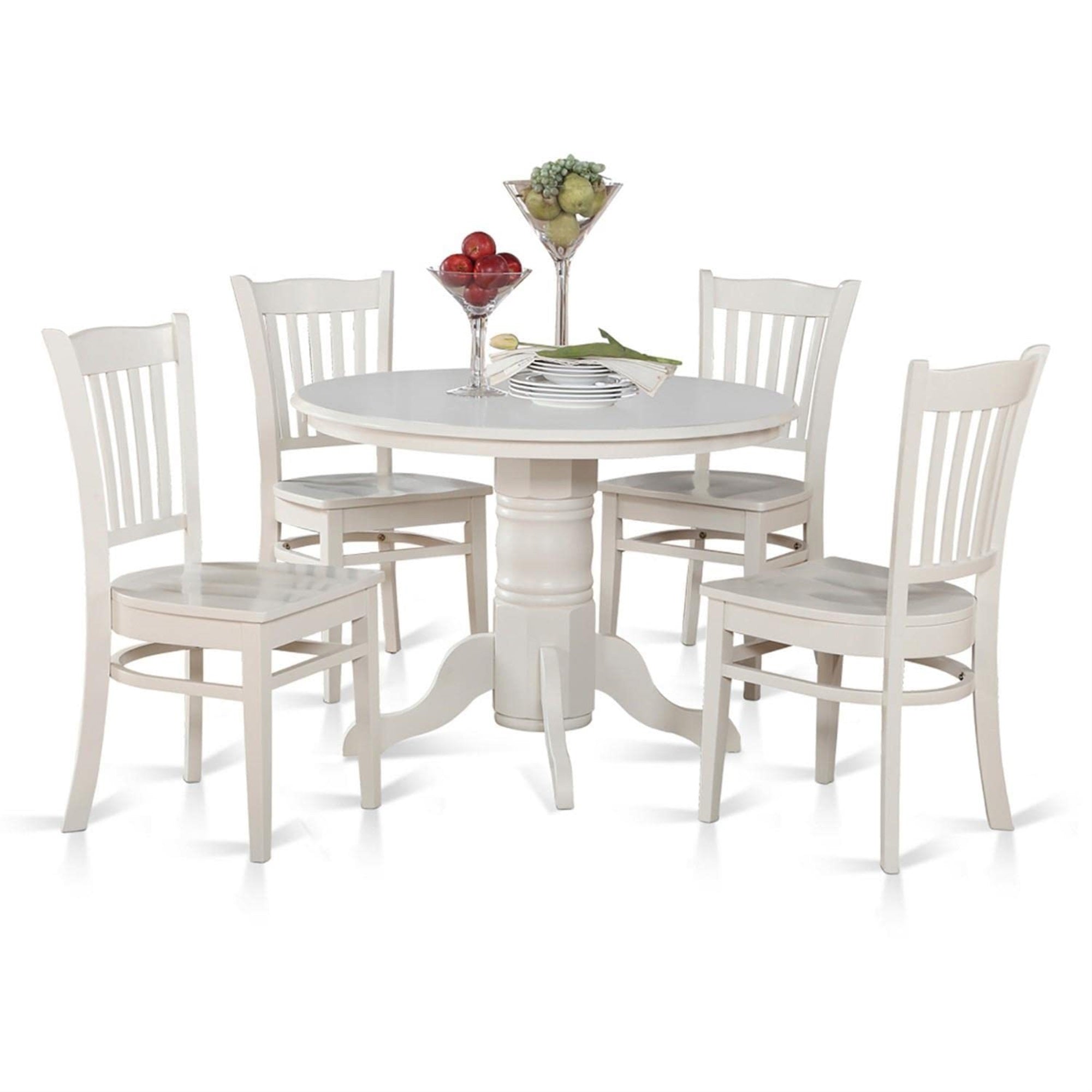Casafoyer Shgr5-Whi-W 5 Piece Kitchen Table & Chairs Set Includes A Round Dining Room Table With Pedestal And 4 Solid Wood Seat Chairs, 42X42 Inch, Linen White