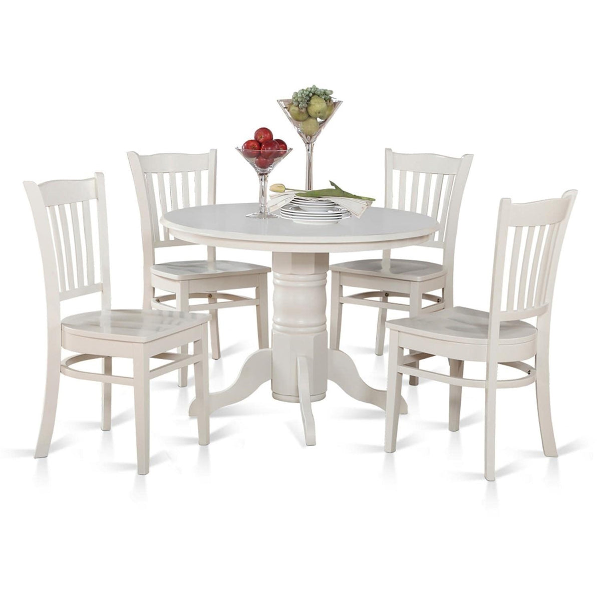 Casafoyer Shgr5-Whi-W 5 Piece Kitchen Table & Chairs Set Includes A Round Dining Room Table With Pedestal And 4 Solid Wood Seat Chairs, 42X42 Inch, Linen White