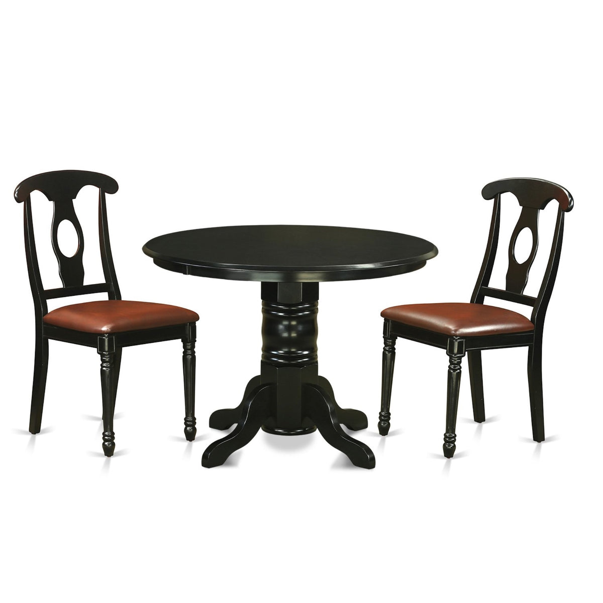 Casafoyer Shke3-Blk-Lc 3 Piece Kitchen Table & Chairs Set Contains A Round Dining Room Table With Pedestal And 2 Faux Leather Dining Room Chairs, 42X42 Inch, Black