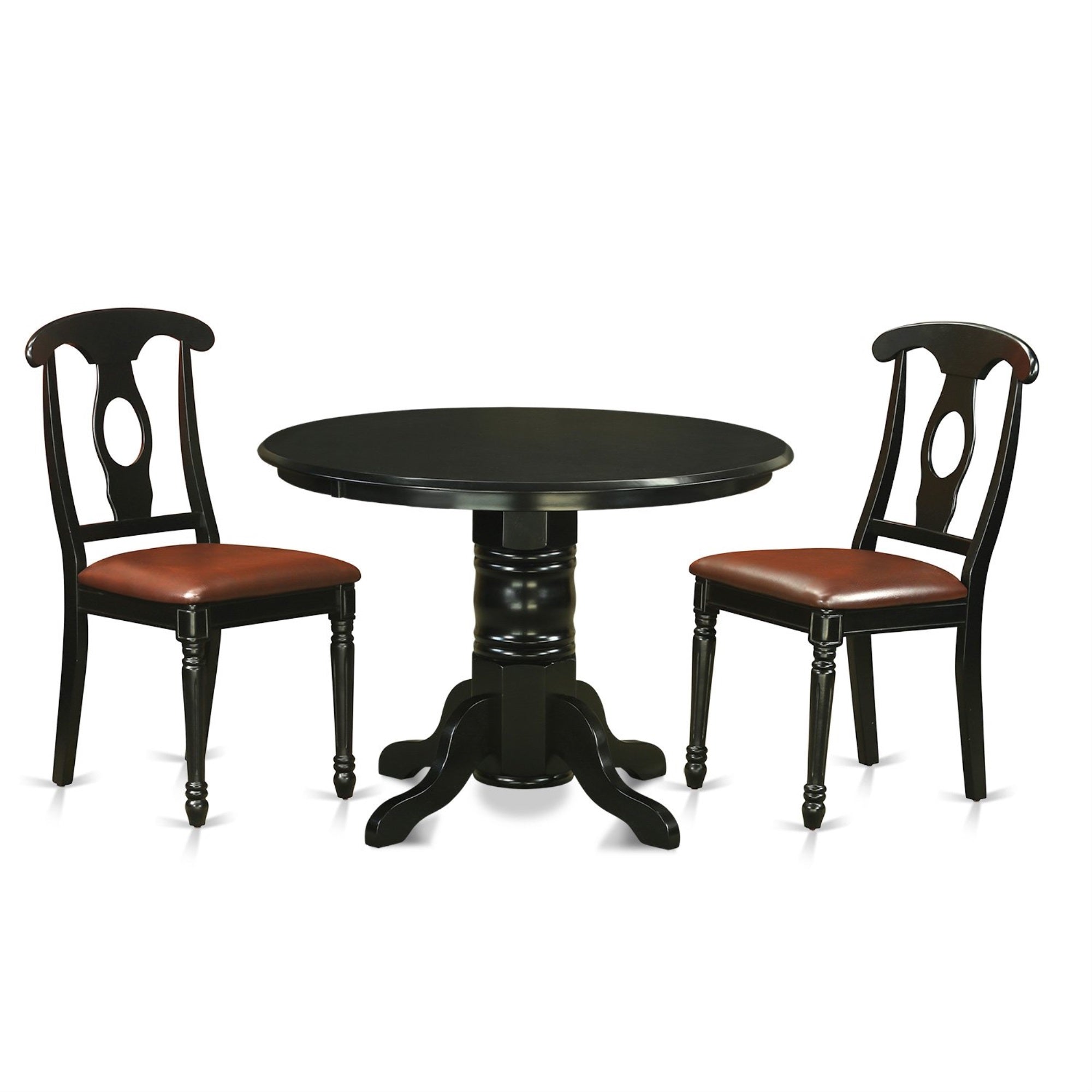 East West Furniture Shke3-Blk-Lc 3 Piece Kitchen Set Contains A Round Table With Pedestal And 2 Faux Leather Dining Room Chairs, 42X42 Inch