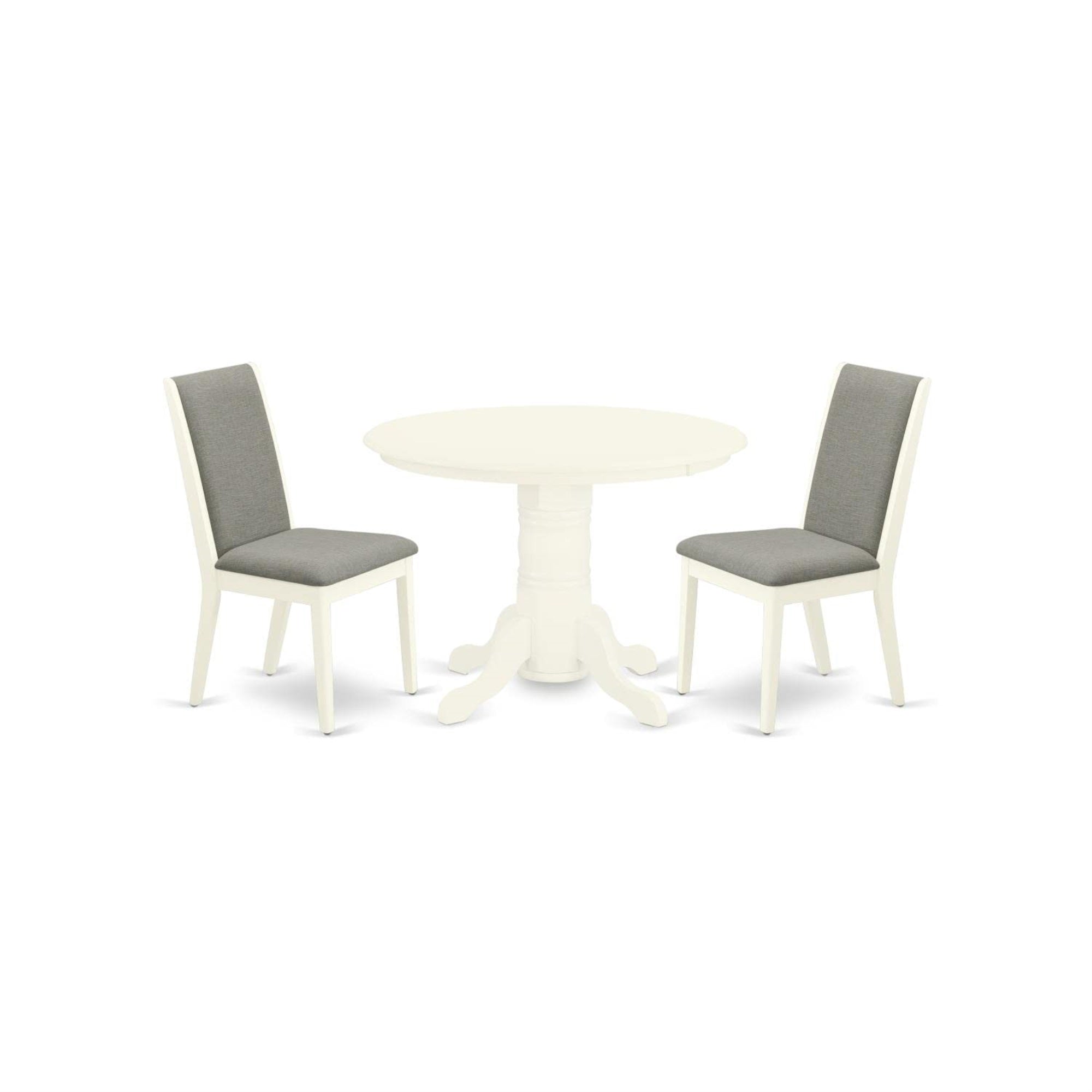Casafoyer Shla3-Whi-06 3 Piece Dining Table Set For Small Spaces Contains A Round Kitchen Table With Pedestal And 2 Shitake Linen Fabric Upholstered Chairs, 42X42 Inch, Linen White
