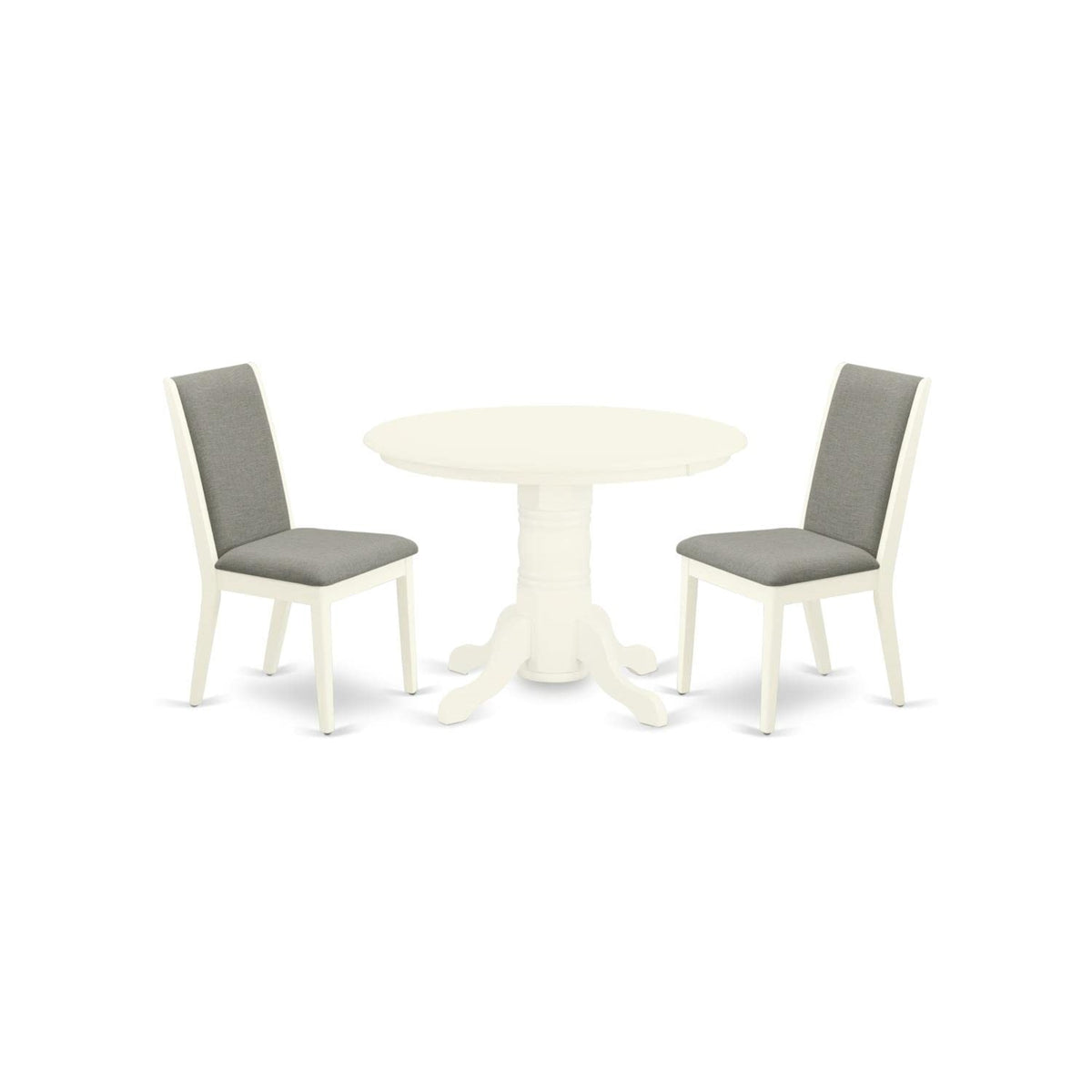 Casafoyer Shla3-Whi-06 3 Piece Dining Table Set For Small Spaces Contains A Round Kitchen Table With Pedestal And 2 Shitake Linen Fabric Upholstered Chairs, 42X42 Inch, Linen White