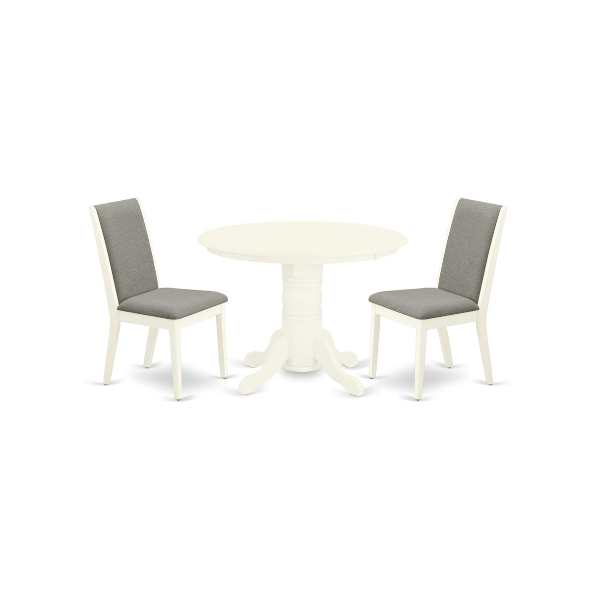East West Furniture Shla3-Whi-06 3 Piece Dining Set For Small Spaces Contains A Round Kitchen Table With Pedestal And 2 Shitake Linen Fabric Upholstered Chairs, 42X42 Inch