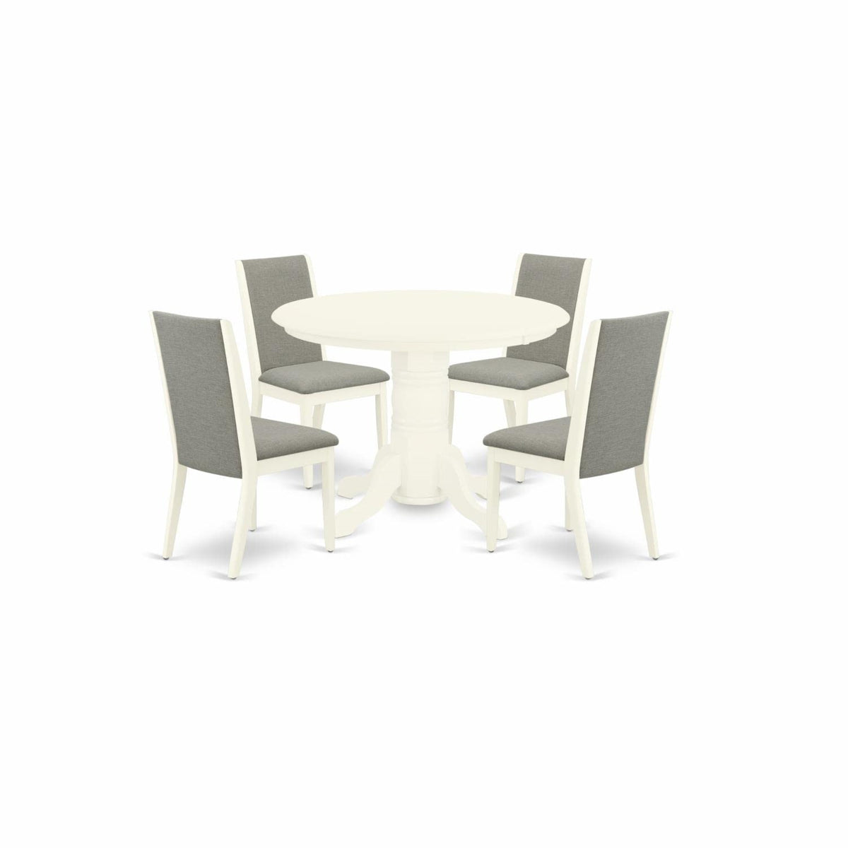 Casafoyer Shelton 5 Piece Room Set Includes A Round Kitchen Table With Pedestal And 4 Shitake Fabric Parson Dining Chairs, 42X42 Inch, Linen White