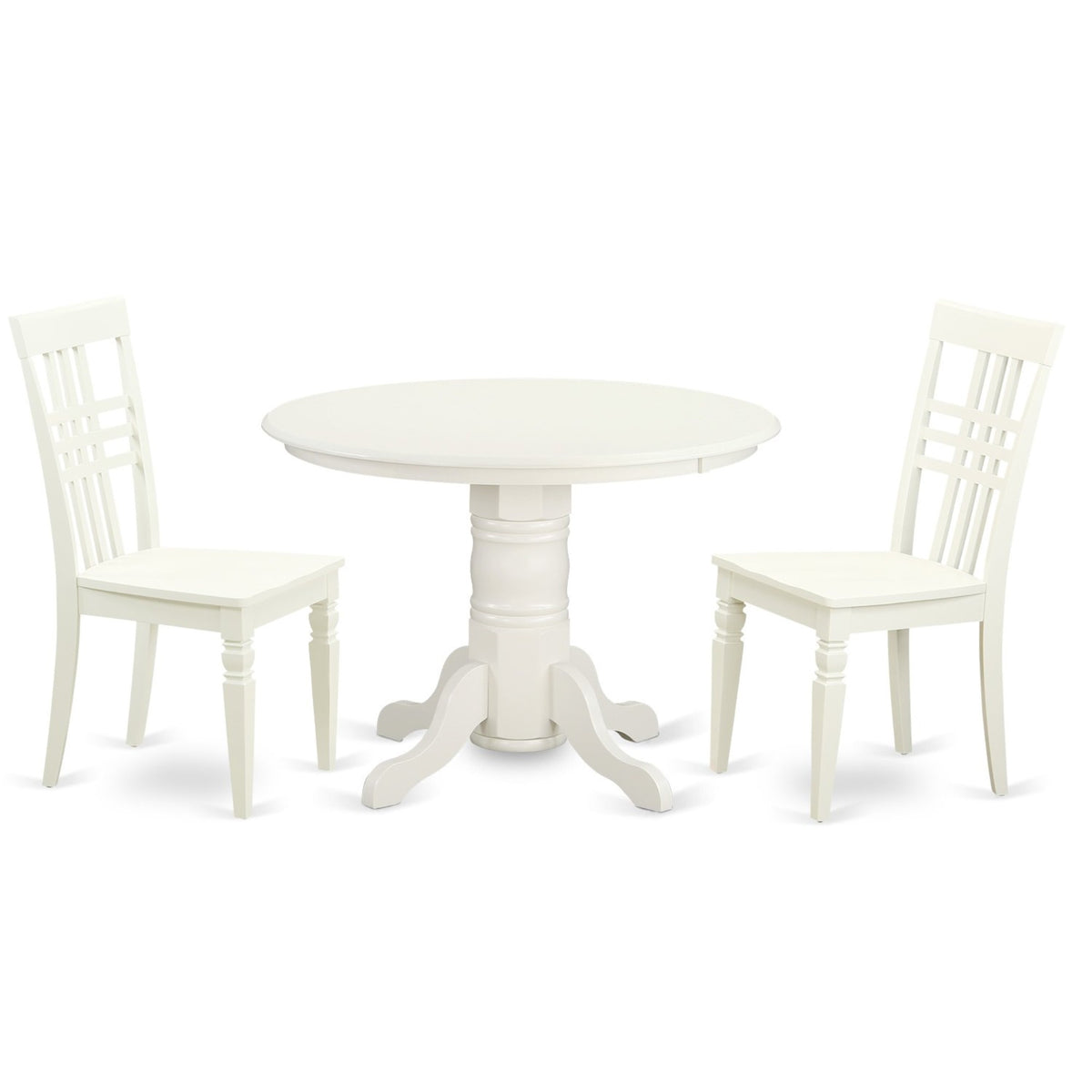 Casafoyer Shlg3-Lwh-W 3 Piece Modern Dining Table Set Contains A Round Kitchen Table With Pedestal And 2 Dining Chairs, 42X42 Inch, Linen White