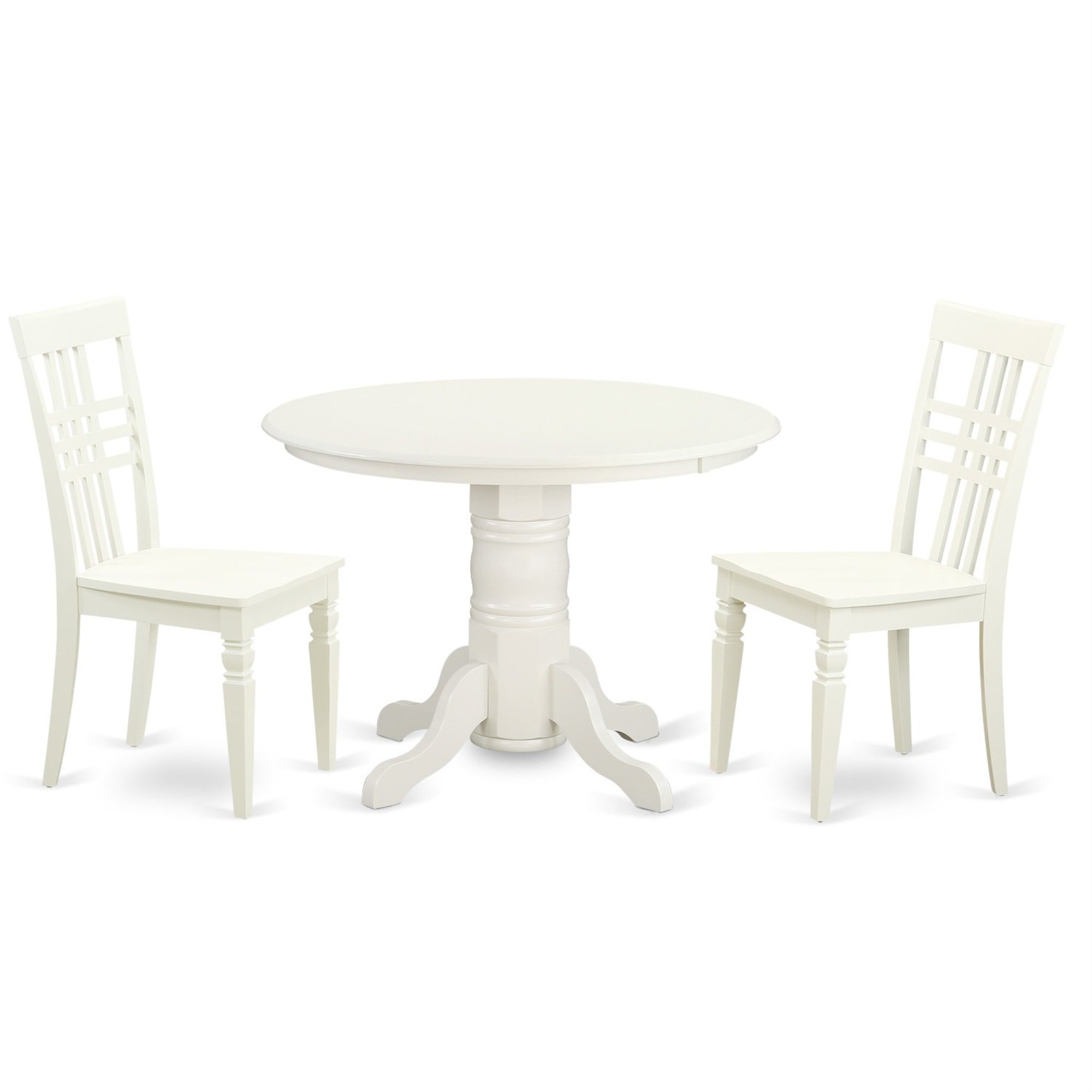 East West Furniture Shlg3-Lwh-W 3 Piece Modern Dining Table Set Contains A Round Kitchen Table With Pedestal And 2 Dining Chairs, 42X42 Inch, Linen White