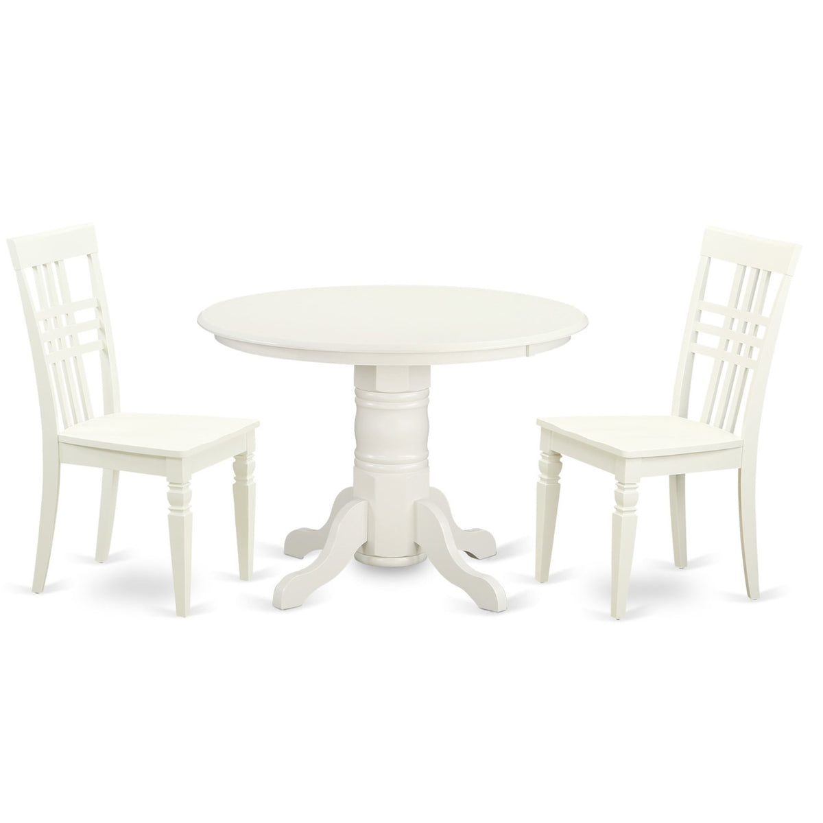 East West Furniture Shlg3-Lwh-W 3 Piece Modern Dining Table Set Contains A Round Kitchen Table With Pedestal And 2 Dining Chairs, 42X42 Inch, Linen White