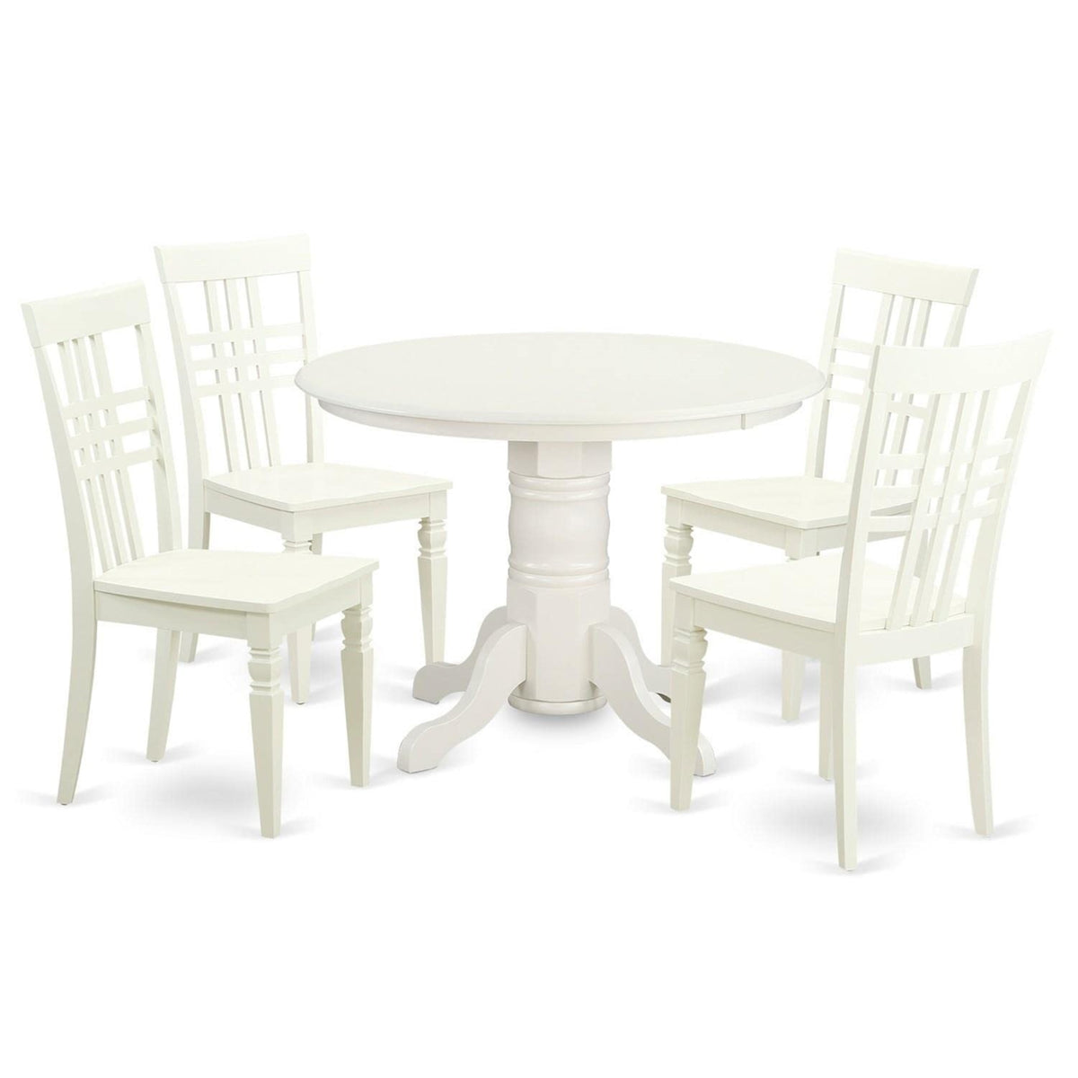 Casafoyer Shlg5-Lwh-W 5 Piece Room Set Includes A Round Wooden Table With Pedestal And 4 Kitchen Dining Chairs, 42X42 Inch