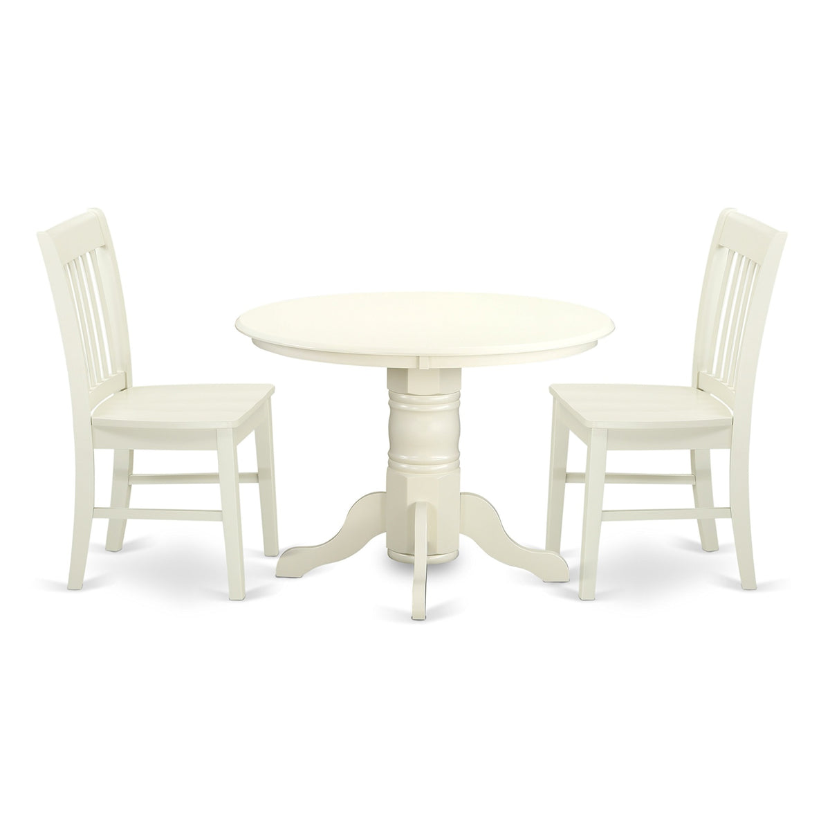 East West Furniture Shno3-Lwh-W 3 Piece Modern Dining Table Set Contains A Round Kitchen Table With Pedestal And 2 Dining Room Chairs, 42X42 Inch, Linen White