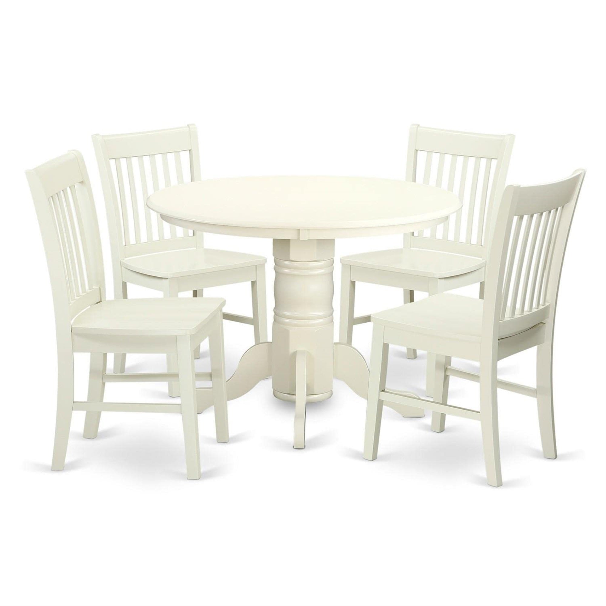 Casafoyer Shno5-Whi-W 5 Piece Shelton Set With One Round Dinette Table And Four Dinette Chairs With Solid Wood Seat In A Beautiful Linen White Finish. Round/Linen White/Wood Seat
