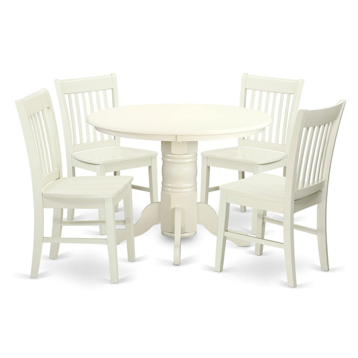 Casafoyer Shno5-Whi-W 5 Piece Shelton Set With One Round Dinette Table And Four Dinette Chairs With Solid Wood Seat In A Beautiful Linen White Finish. Round/Linen White/Wood Seat