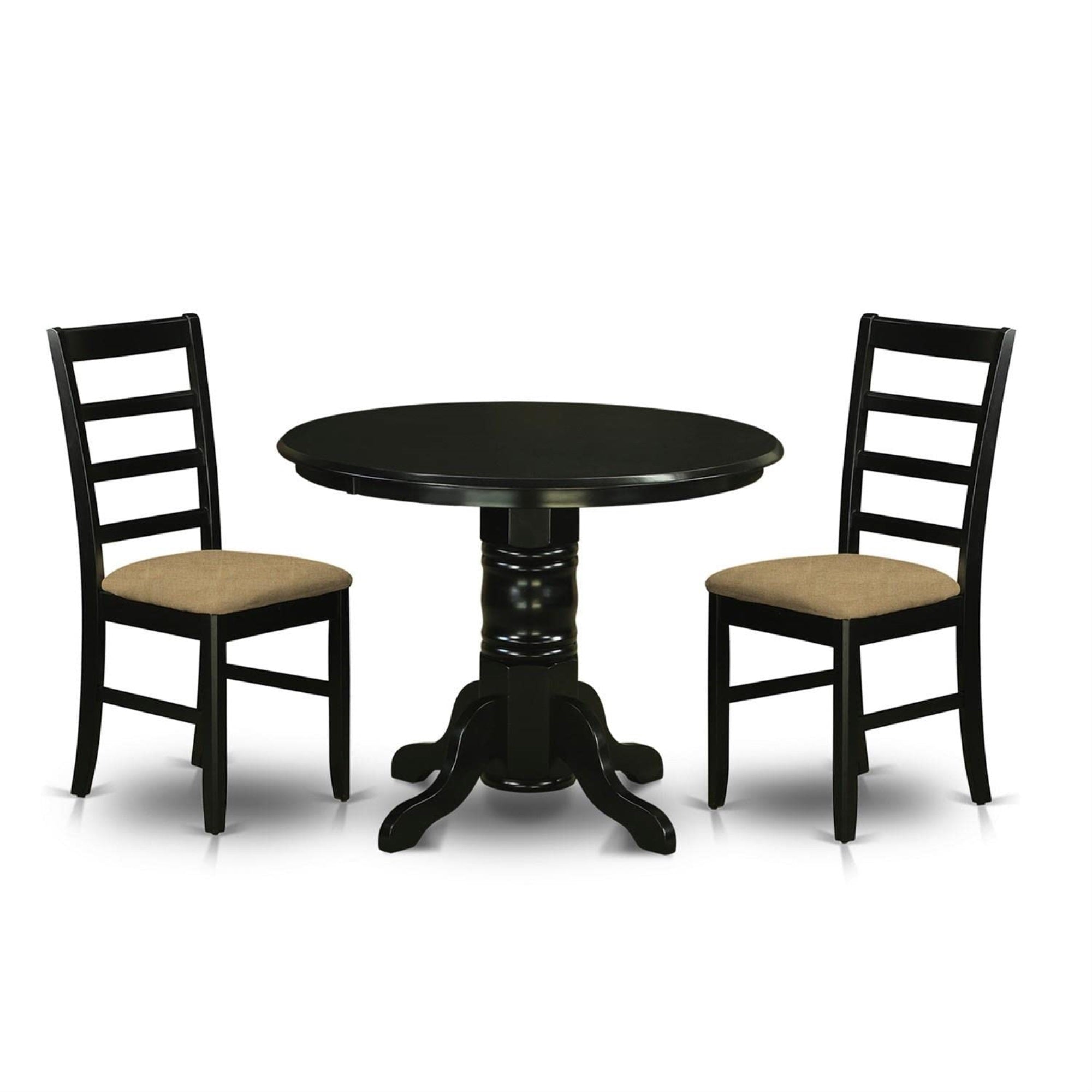 Casafoyer Shpf3-Blk-C 3 Piece Dining Table Set For Small Spaces Contains A Round Kitchen Table With Pedestal And 2 Linen Fabric Kitchen Dining Chairs, 42X42 Inch, Black