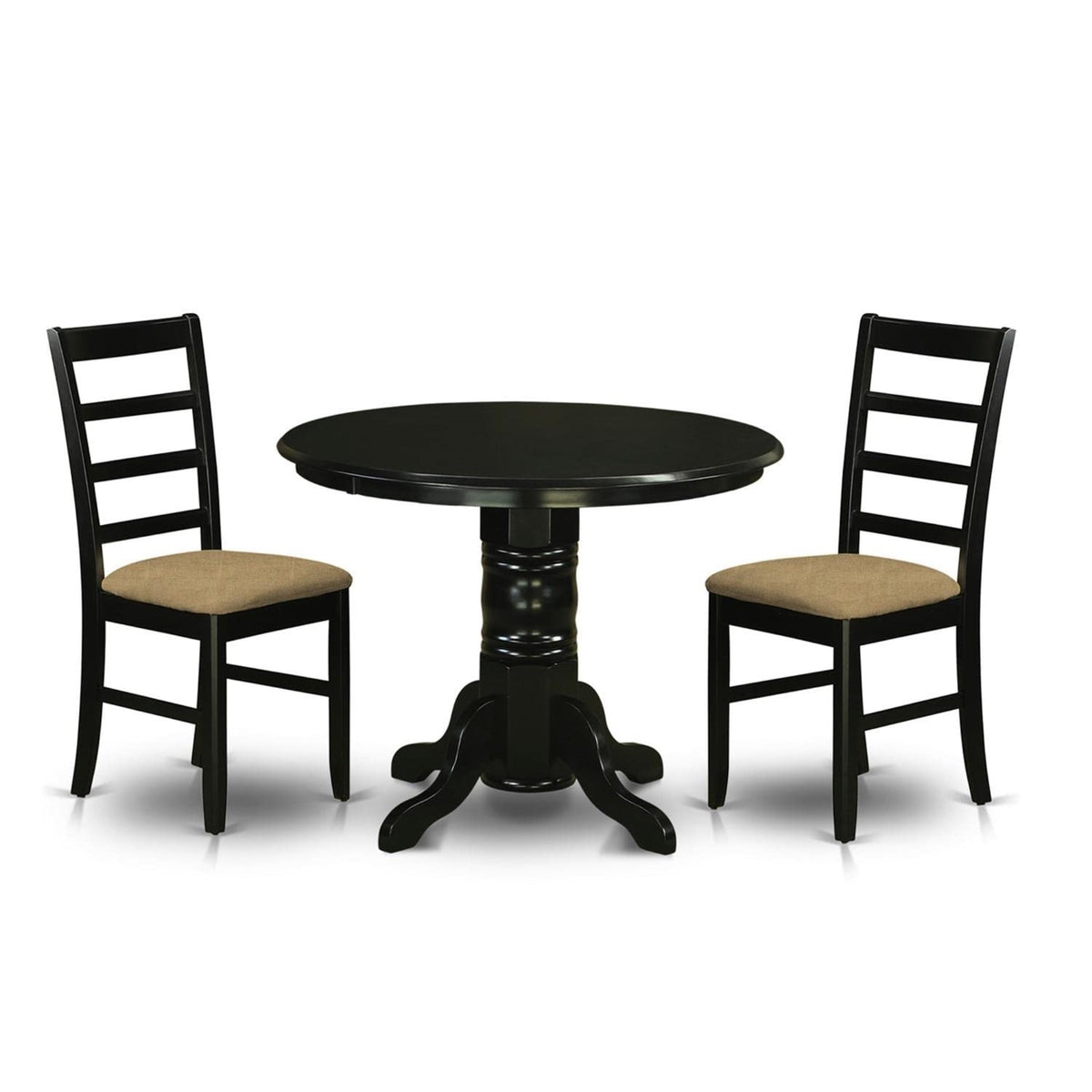 Casafoyer Shpf3-Blk-C 3 Piece Dining Table Set For Small Spaces Contains A Round Kitchen Table With Pedestal And 2 Linen Fabric Kitchen Dining Chairs, 42X42 Inch, Black