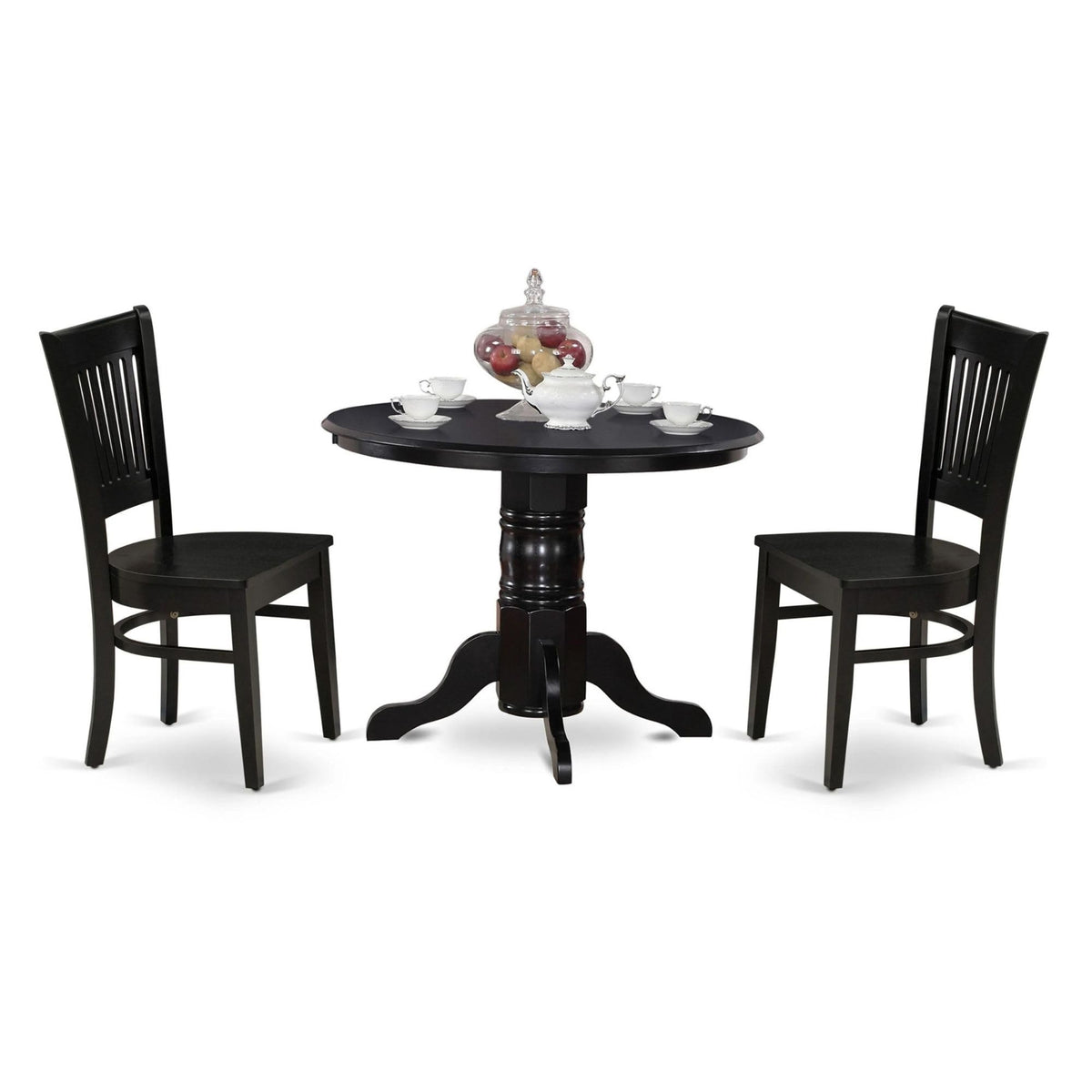 Casafoyer Shva3-Blk-W 3 Piece Kitchen Table & Chairs Set Contains A Round Dining Room Table With Pedestal And 2 Dining Room Chairs, 42X42 Inch, Black