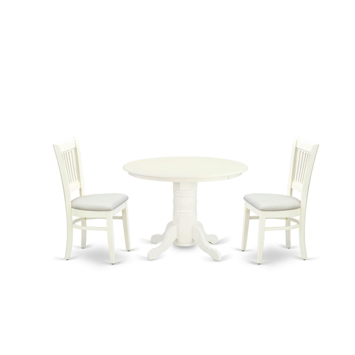Casafoyer Shva3-Lwh-C 3 Piece Dining Room Table Set Contains A Round Kitchen Table With Pedestal And 2 Linen Fabric Upholstered Dining Chairs, 42X42 Inch, Linen White