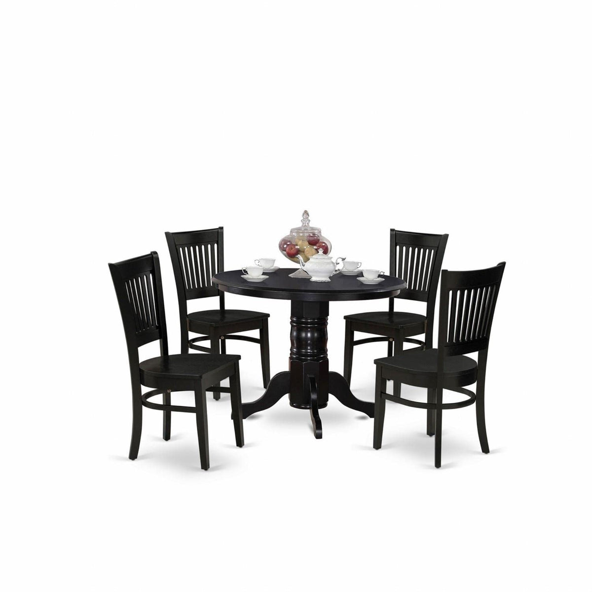 Casafoyer Shva5-Blk-W 5 Piece Dining Set Includes A Round Kitchen Table With Pedestal And 4 Dining Room Chairs, 42X42 Inch, Black