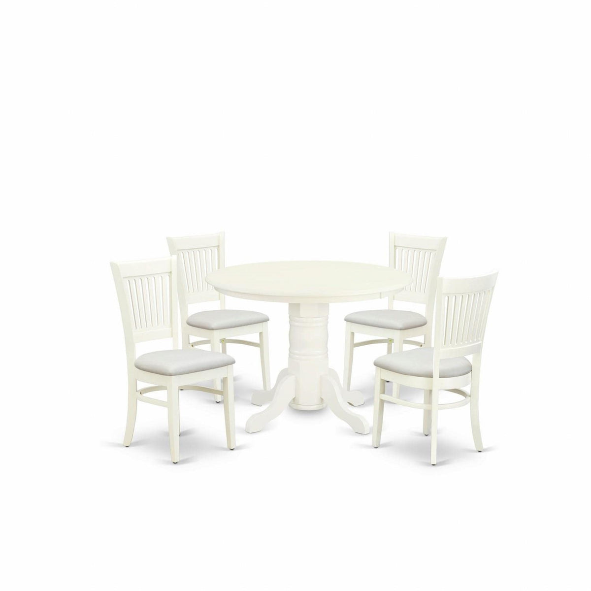 Casafoyer Shva5-Lwh-C 5 Piece Kitchen Table Set For 4 Includes A Round Dining Room Table With Pedestal And 4 Linen Fabric Upholstered Dining Chairs, 42X42 Inch, Linen White
