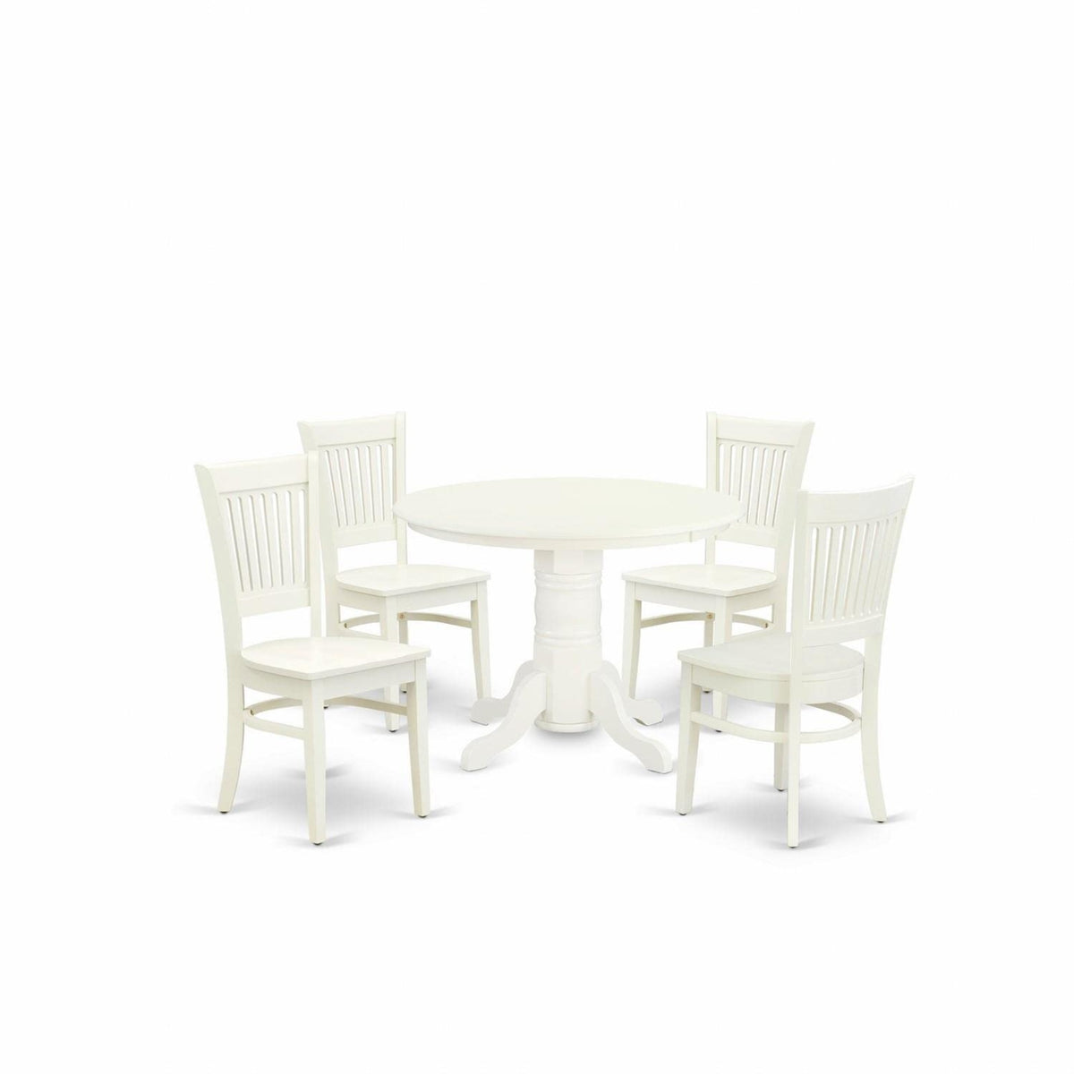 Casafoyer Shva5-Lwh-W 5 Piece Kitchen Table & Chairs Set Includes A Round Dining Room Table With Pedestal And 4 Solid Wood Seat Chairs, 42X42 Inch, Linen White