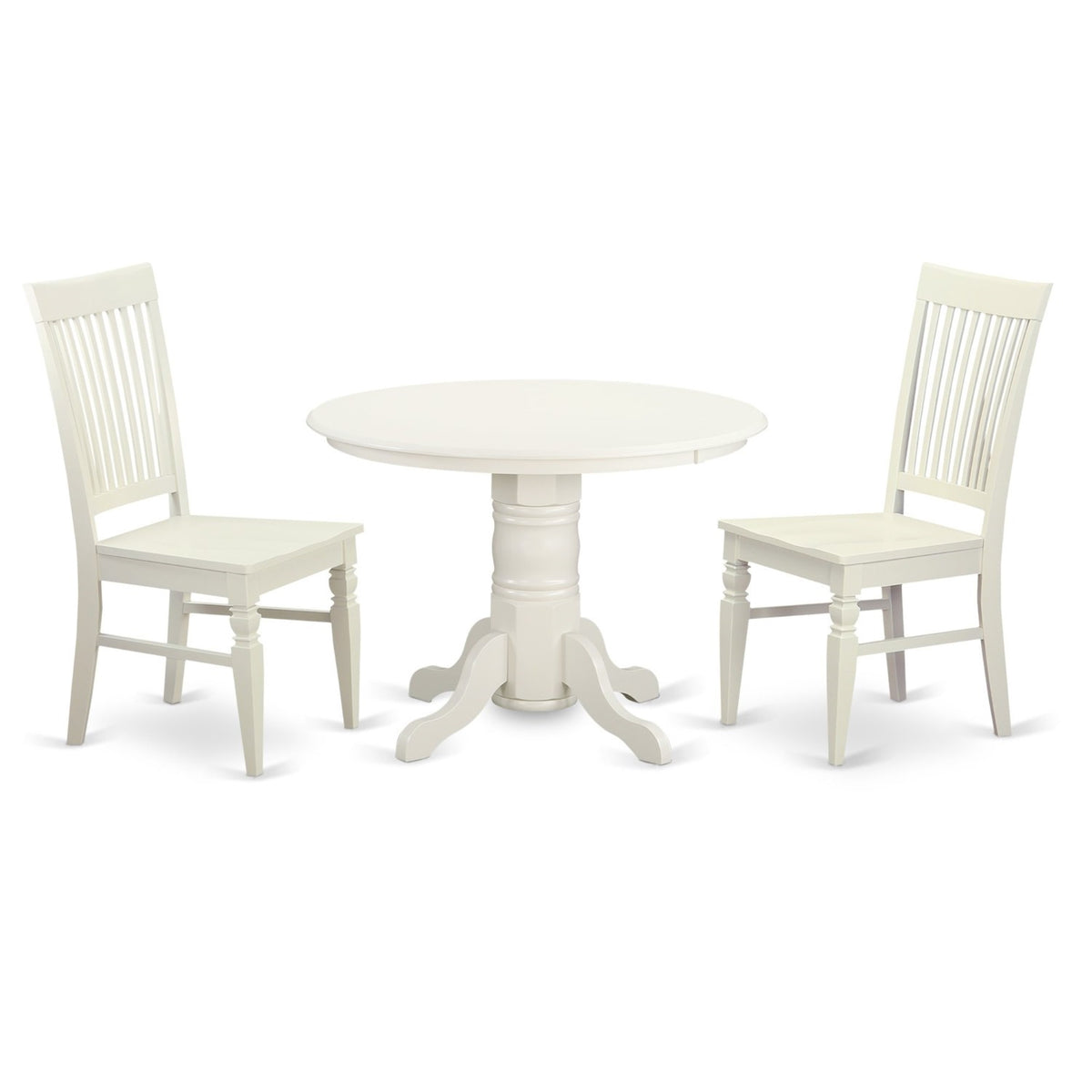 Casafoyer Shwe3-Whi-W 3 Piece Dining Room Table Set Contains A Round Kitchen Table With Pedestal And 2 Dining Chairs, 42X42 Inch, Linen White