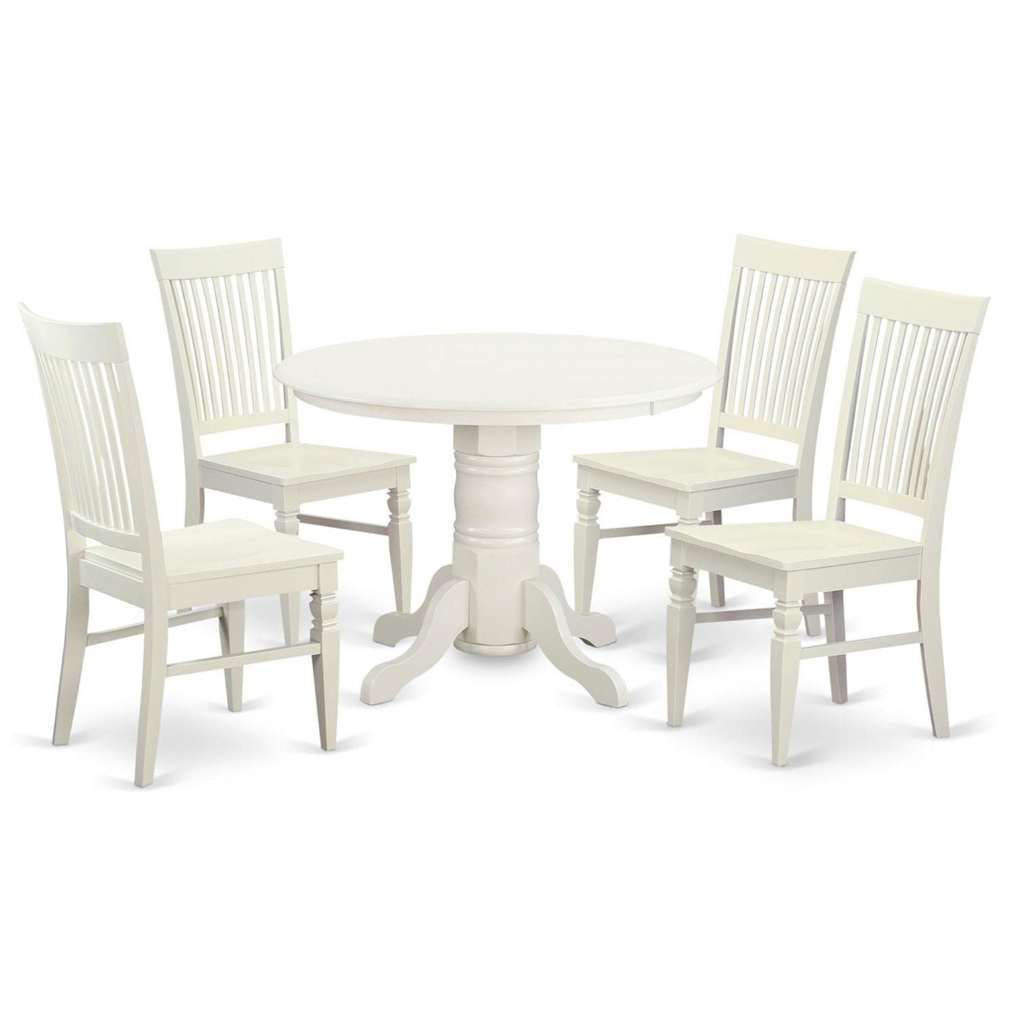 Casafoyer Shwe5-Whi-W 5 Piece Modern Dining Table Set Includes A Round Kitchen Table With Pedestal And 4 Dining Chairs, 42X42 Inch, Linen White
