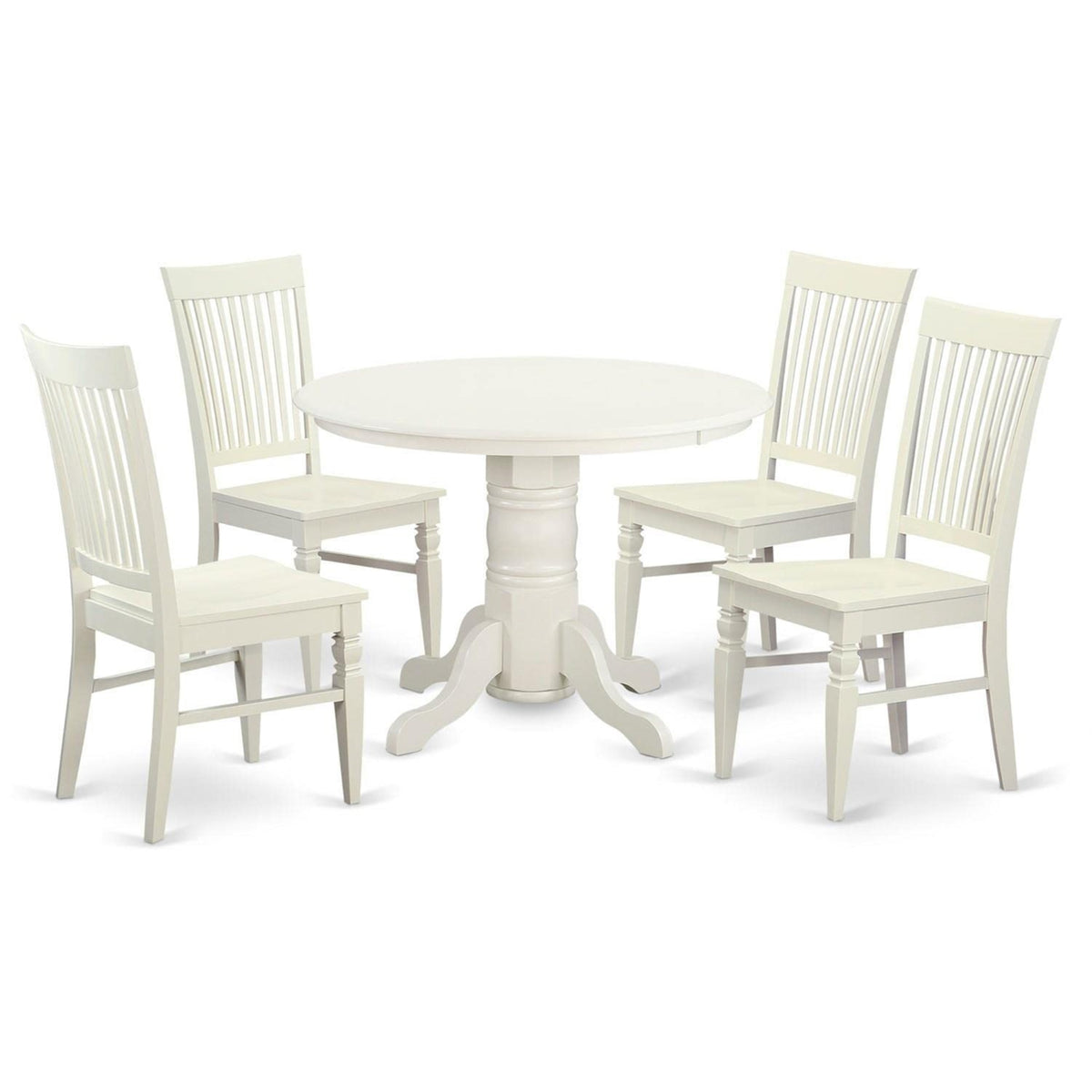 Casafoyer Shwe5-Whi-W 5 Piece Modern Dining Table Set Includes A Round Kitchen Table With Pedestal And 4 Dining Chairs, 42X42 Inch, Linen White