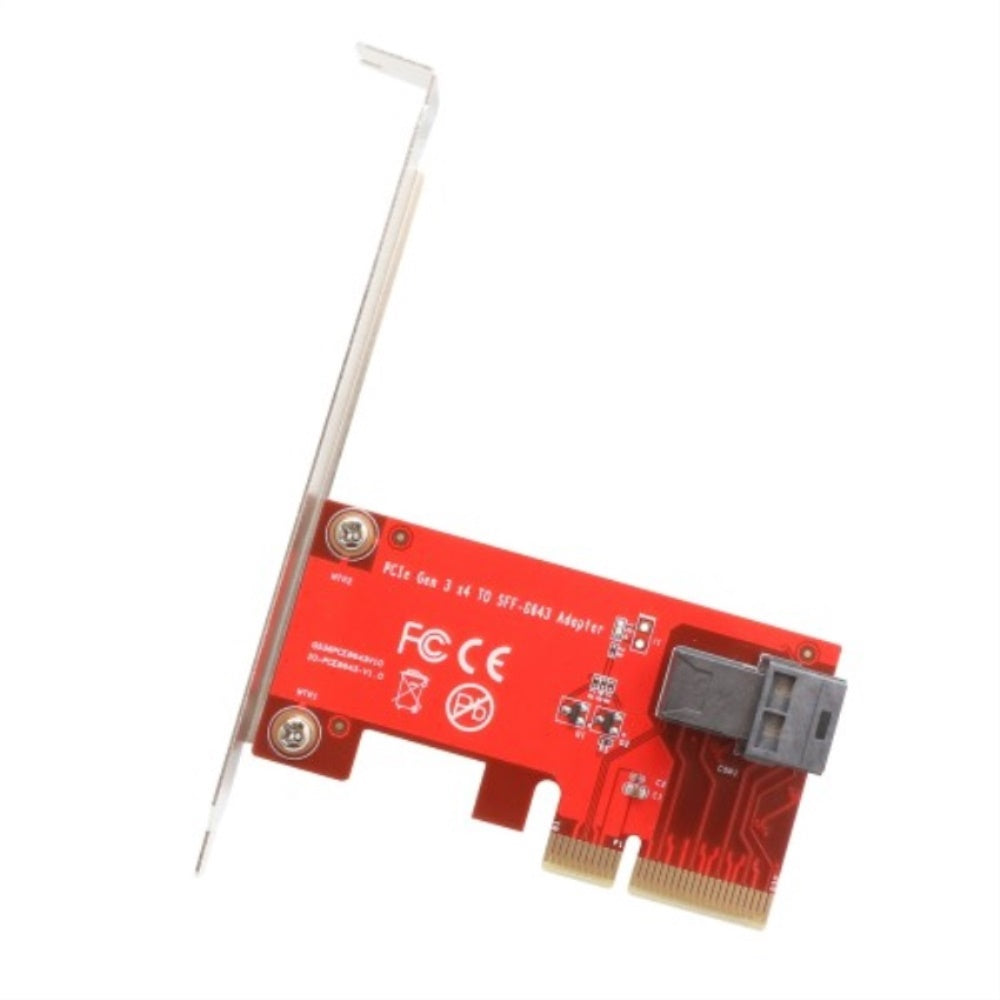 PCI-Express 3.0 x4 Mini SAS HD (SFF-8643) Adapter, 4-Layer PCB, Built-in SFF-8643 Plug Connector, LED Indicator, Bundled with 1x 50 cm SFF-8639 NVME Cable, with Low Profile Bracket
