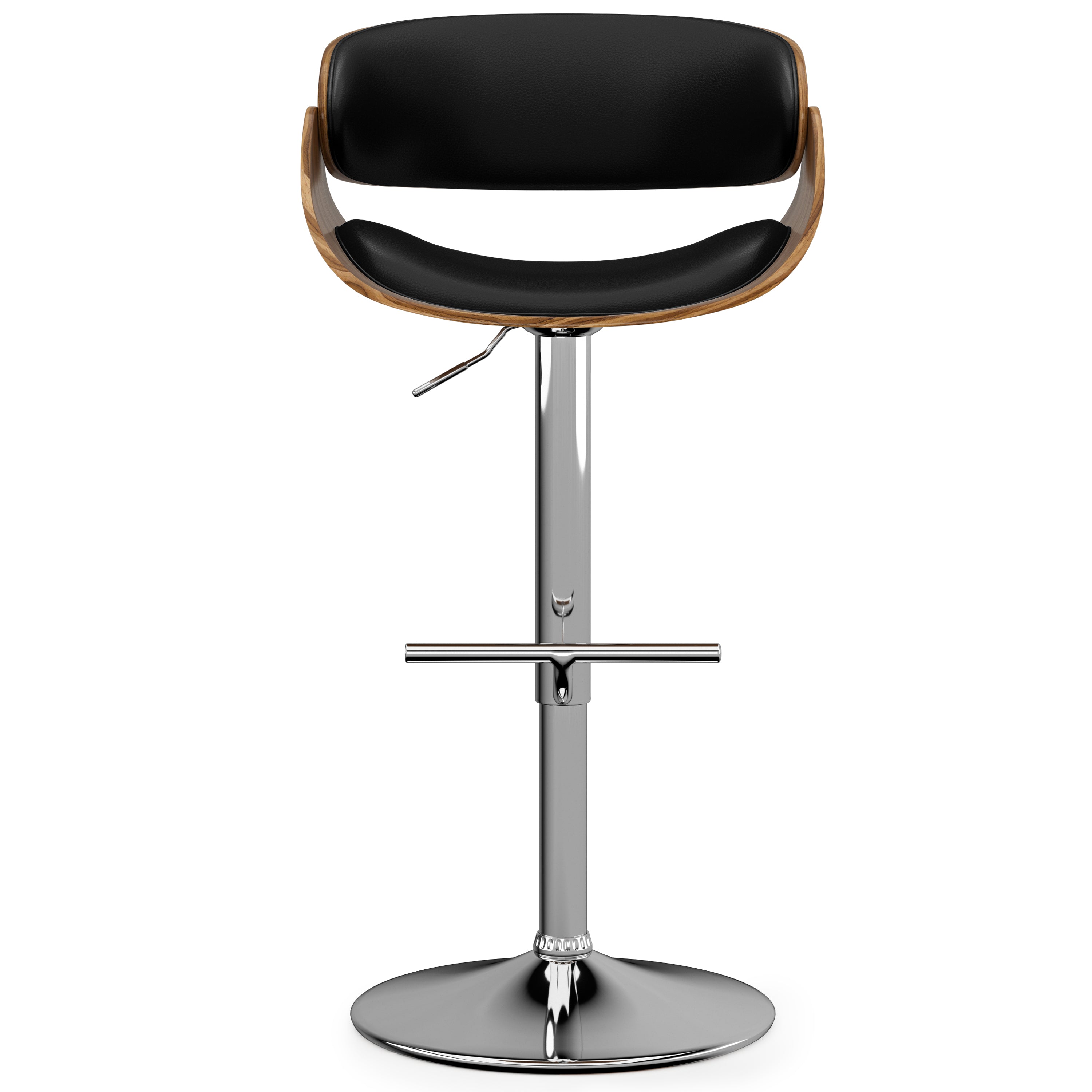 Amery Mid-Century Modern Adjustable Swivel Bar Stool In Black Faux Leather