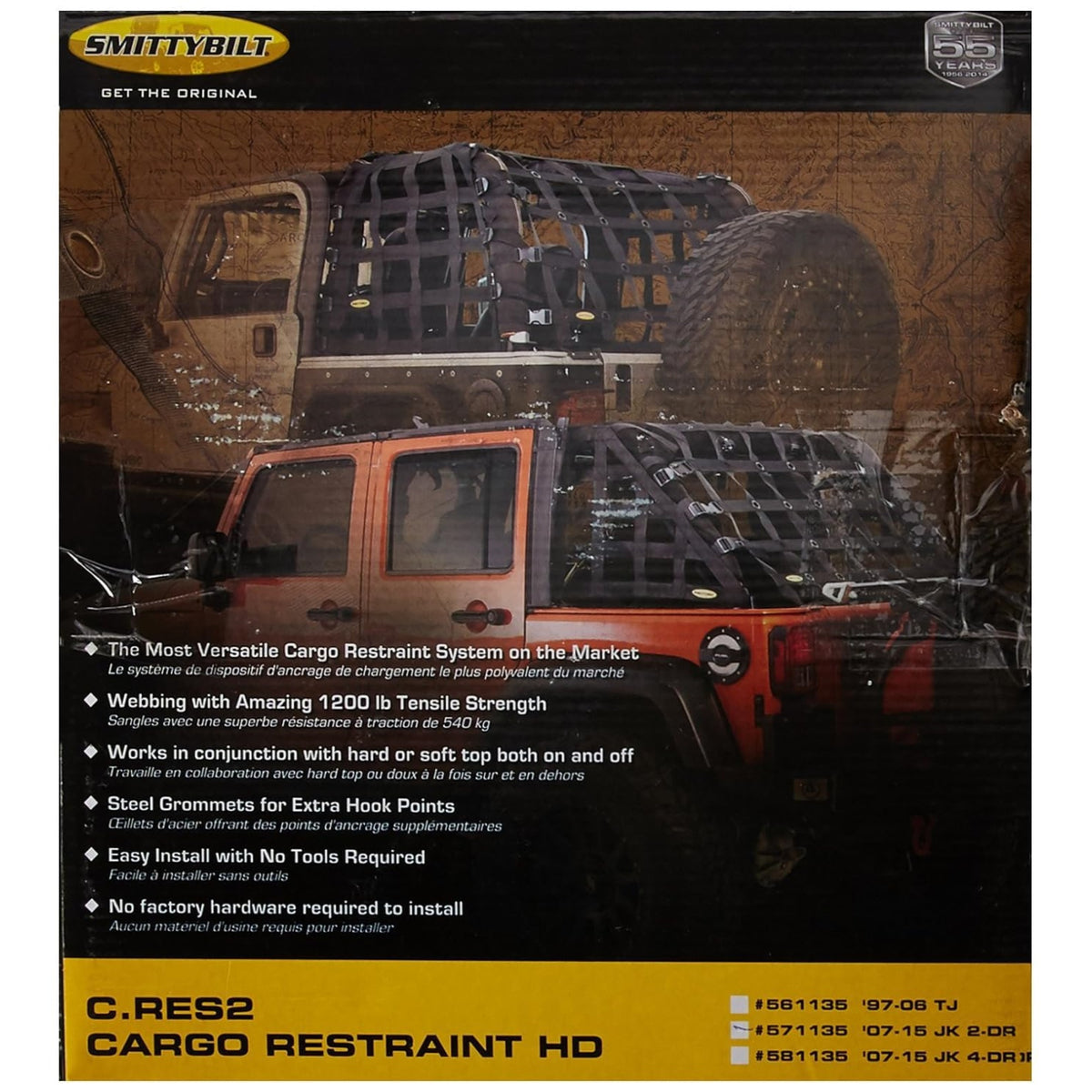 0718 Wrangler Jk 2Dr Cres2 Heavy Duty Cargo Restraint System; 2In Webbing; Black