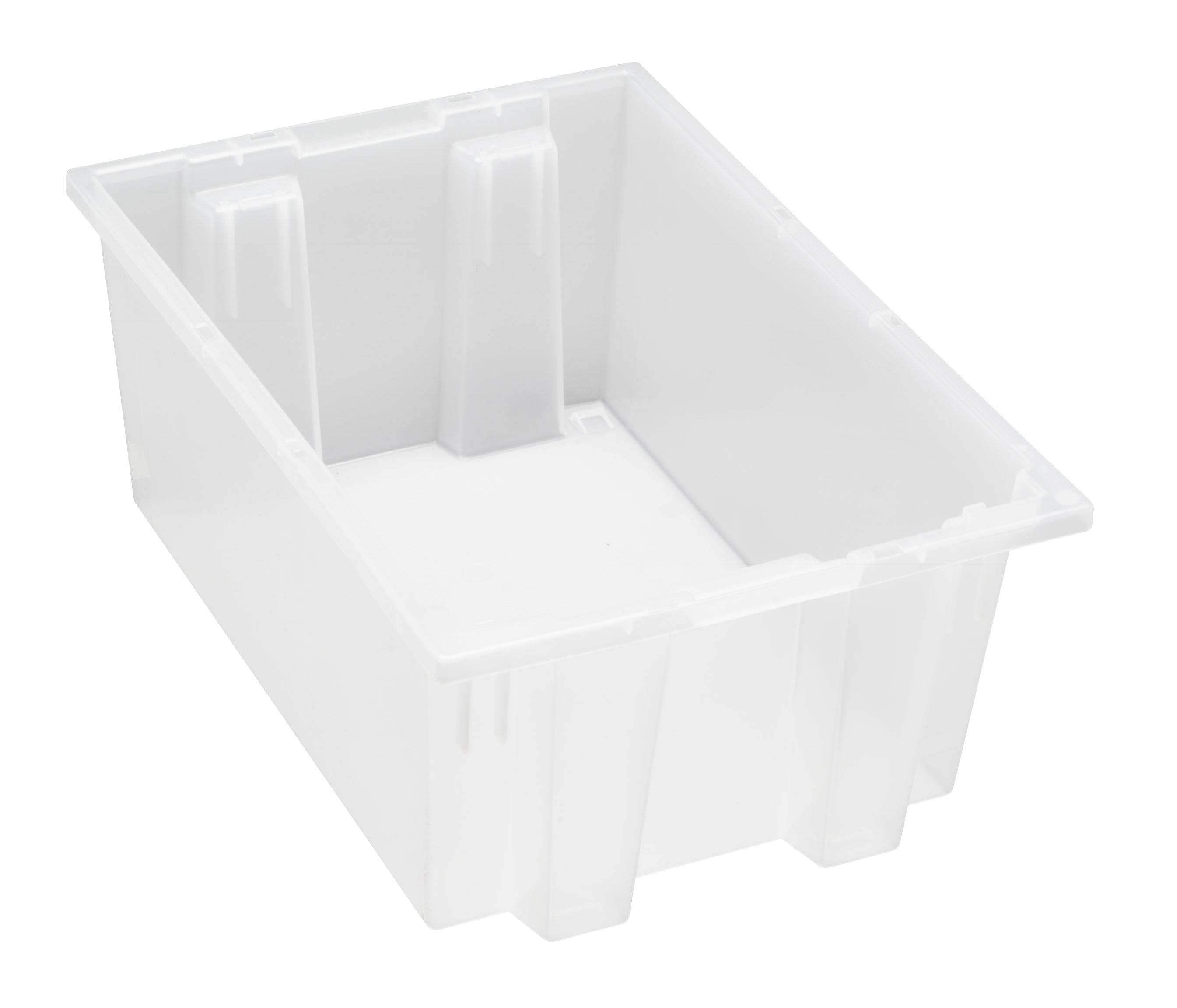 Stack and Nest Tote, 19-1/2"D x 13-1/2"W x 8"H, heavy duty, 0.80 cu. ft. capacity, clear polypropylene, Made in USA (priced per each, 6 each per carton), case of 6